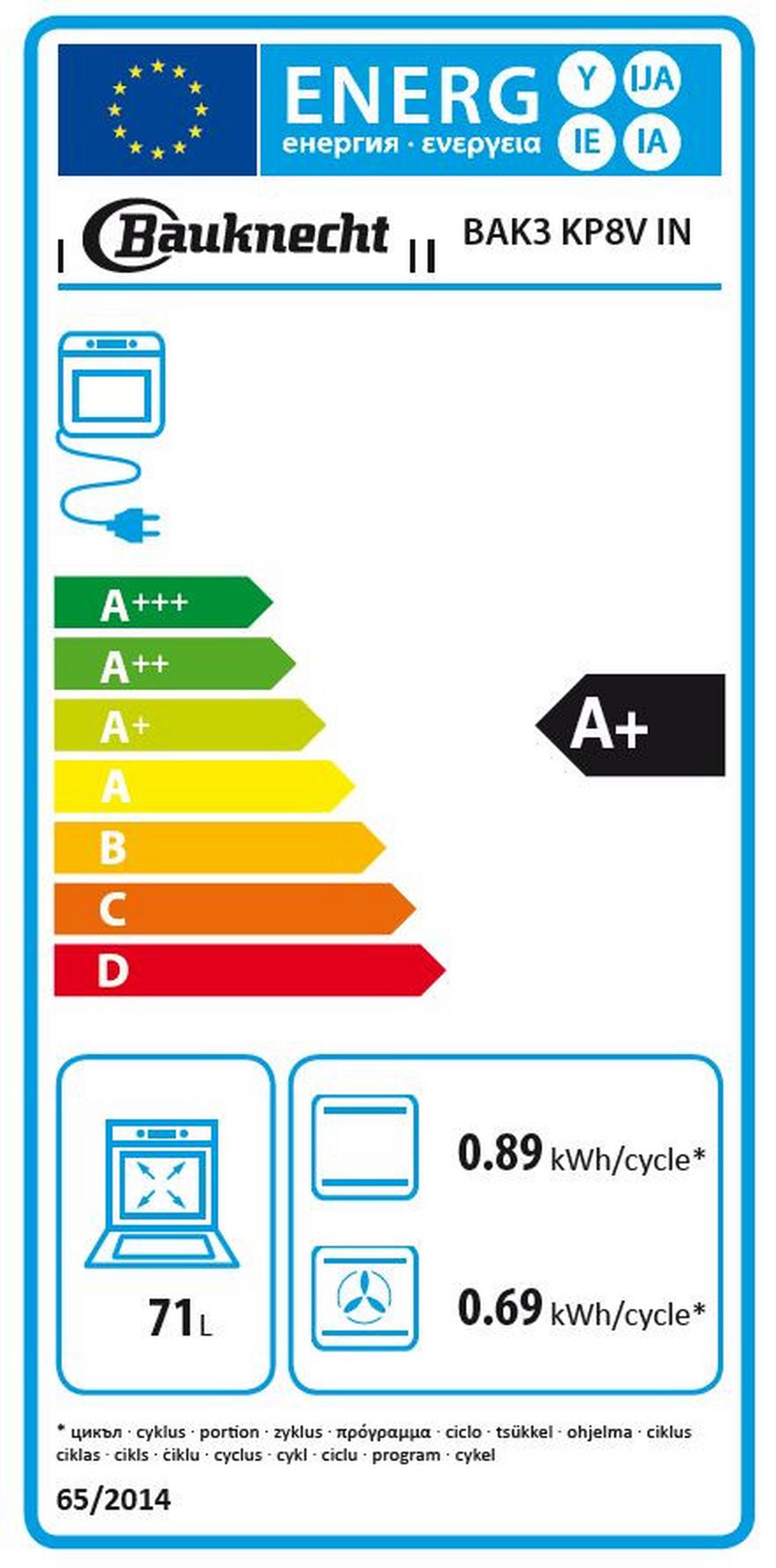 Einbau-backofen Bak3 B: 59,5 Cm Schwarz/edelstahl - Edelstahlfarben/Schwarz, Basics, Glas/Metall (59,5/59,5/57cm) - Bauknecht