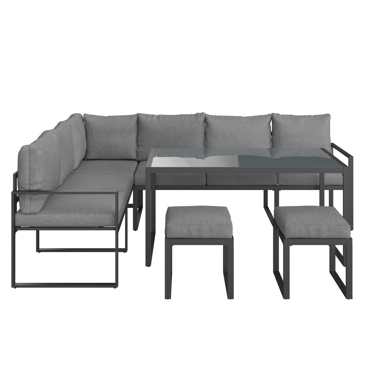 Lounge-garnitúra Leon - szürke, Modern, Üveg/fém (176/239cm) - Beldano