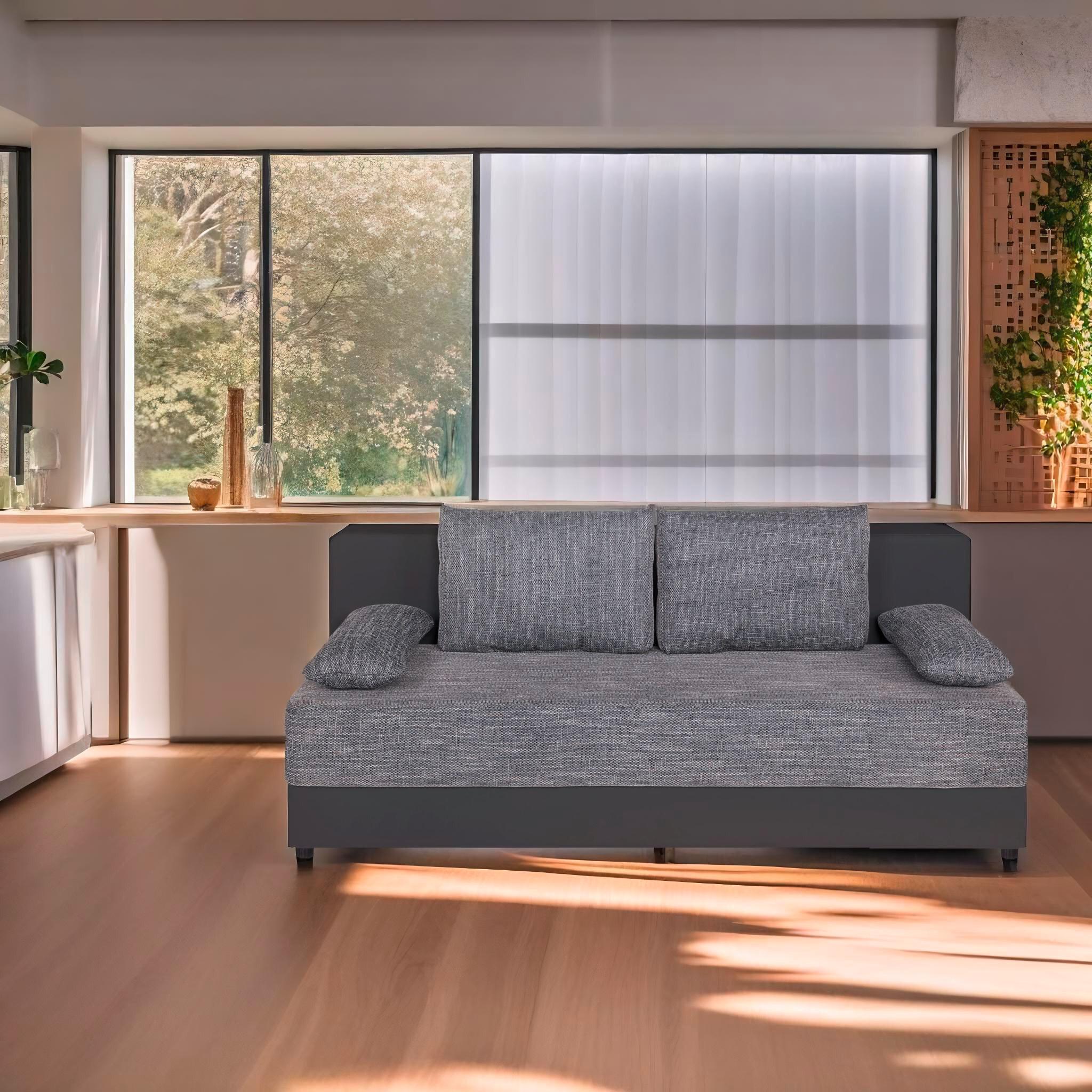 Schlafsofa Lucy Grau B: 200 cm - Schwarz/Grau, Design, Holzwerkstoff/Textil (200/90/103cm) - P & B