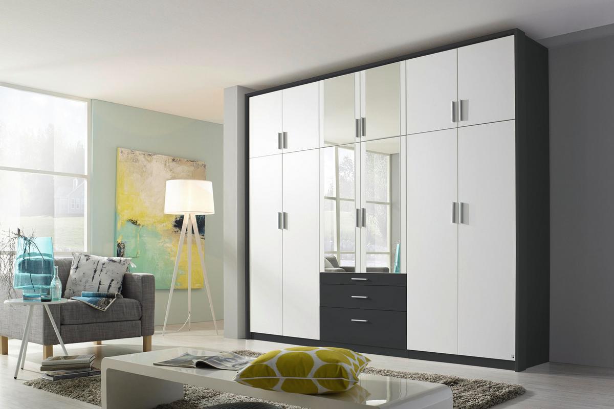 Drehtürenschrank Mit Spiegel + Laden 275 cm Hildesheim Weiß - Klar/Weiß, Design, Glas/Holzwerkstoff (275/231/56cm) - Rauch Möbel