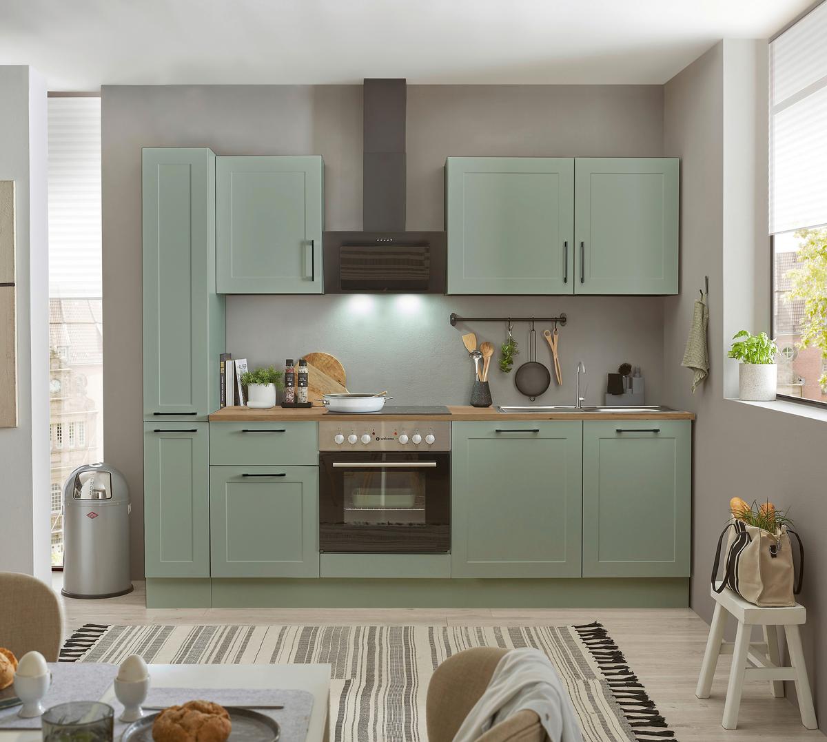 Küchenblock Marseille Grün/Eiche Dekor B: 250 cm - Eiche Artisan/Grün, Design, Holzwerkstoff (250cm) - MID.YOU