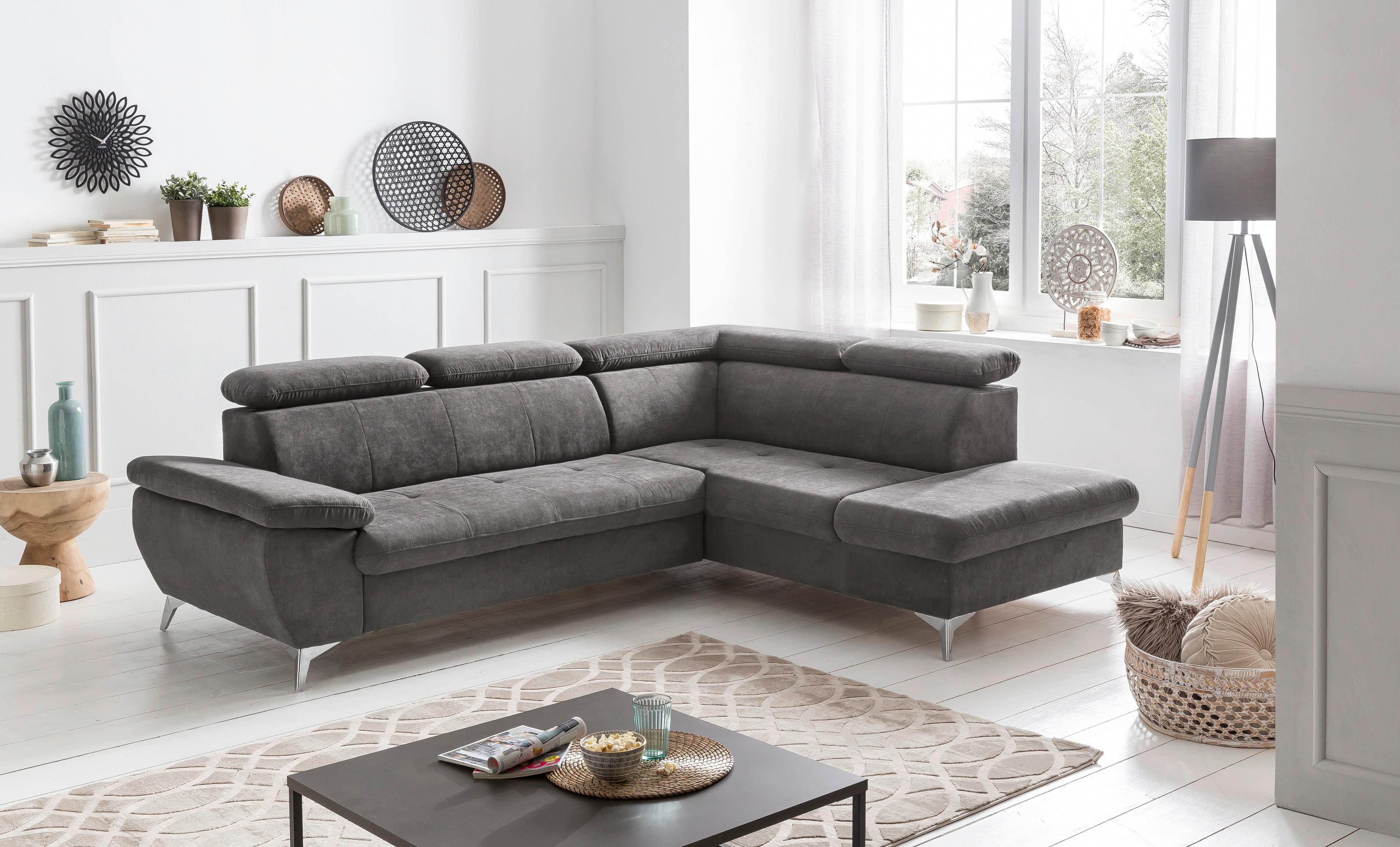 Ecksofa Mit Schlaffunktion Gisele Und Bettkasten Grau - Chromfarben/Grau, KONVENTIONELL, Textil (256/209cm) - Livetastic