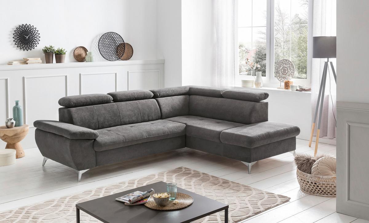 Ecksofa Mit Schlaffunktion Gisele Und Bettkasten Grau - Chromfarben/Grau, KONVENTIONELL, Textil (256/209cm) - Livetastic