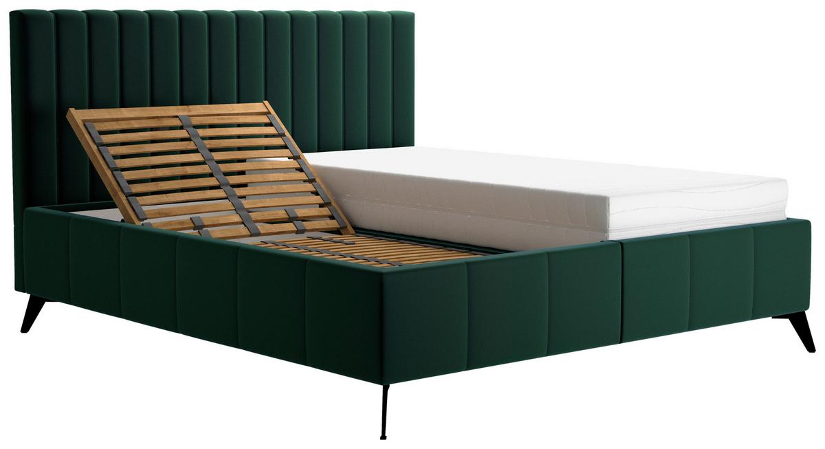 Manželská postel Vivien 2,160x200, tmavě zelená - černá/tmavě zelená, Moderní, dřevo/textil (160/200cm)