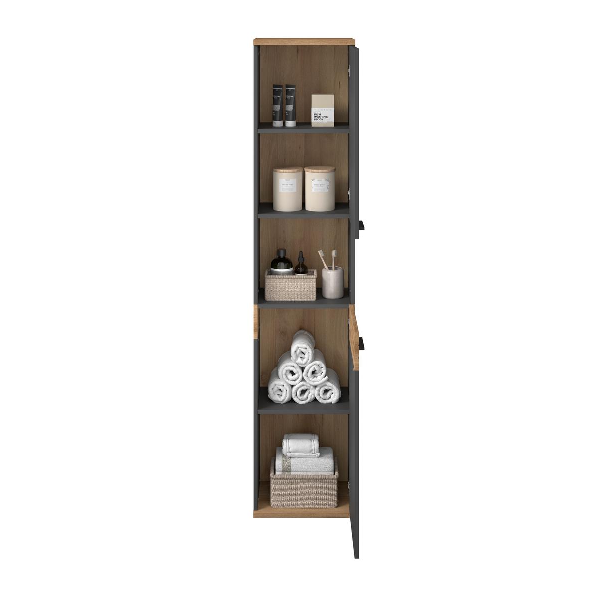 Badezimmer Hochschrank Cotia Cotls 40x187,6 cm Anthrazit - Eichefarben/Anthrazit, MODERN, Holzwerkstoff (40/187,6/30cm) - James Wood
