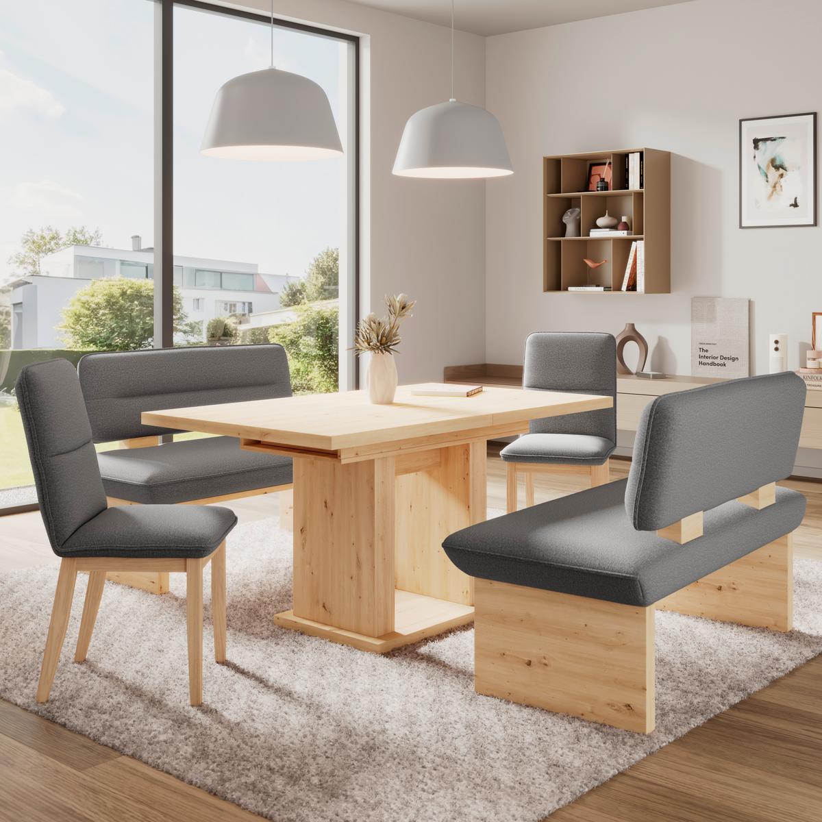 Sitzbank Beluna II Webstoff dunkelgrau, B: 140cm - Eichefarben/Dunkelgrau, KONVENTIONELL, Holzwerkstoff/Textil (140/87/67cm) - James Wood