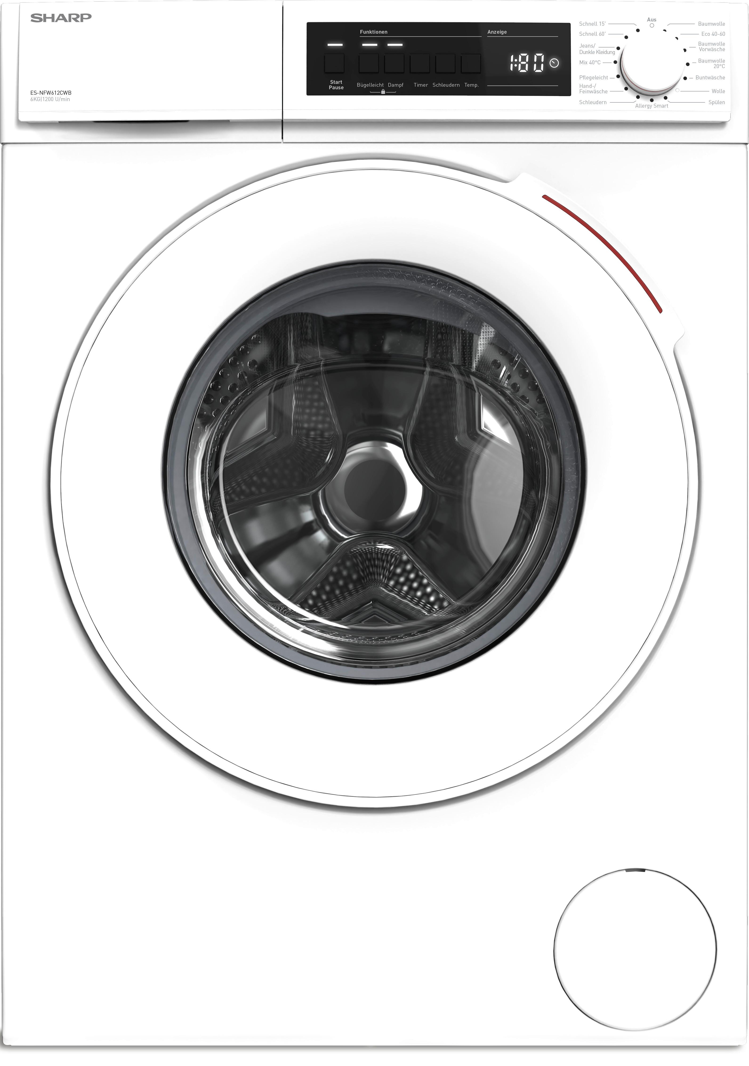 Waschmaschine Es-Nfw612cwb 6 Kg 1200 U/Min Aquastop - Weiß, Basics, Kunststoff/Metall (59,7/84,5/42cm) - Sharp