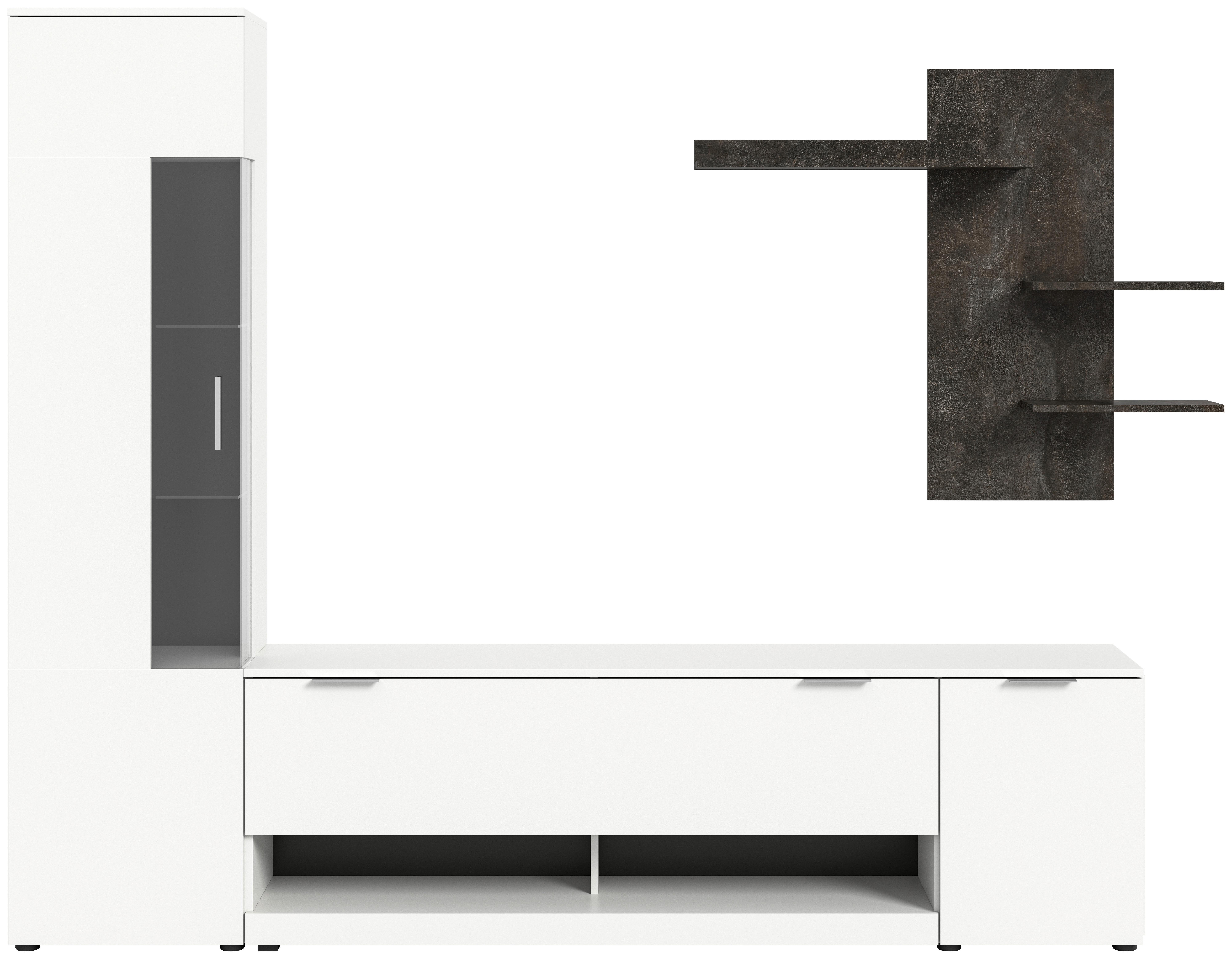 Szekrénysor Ben - fehér/szürke, Design, faalapú anyag/Üveg (250/190/35cm) - Livetastic