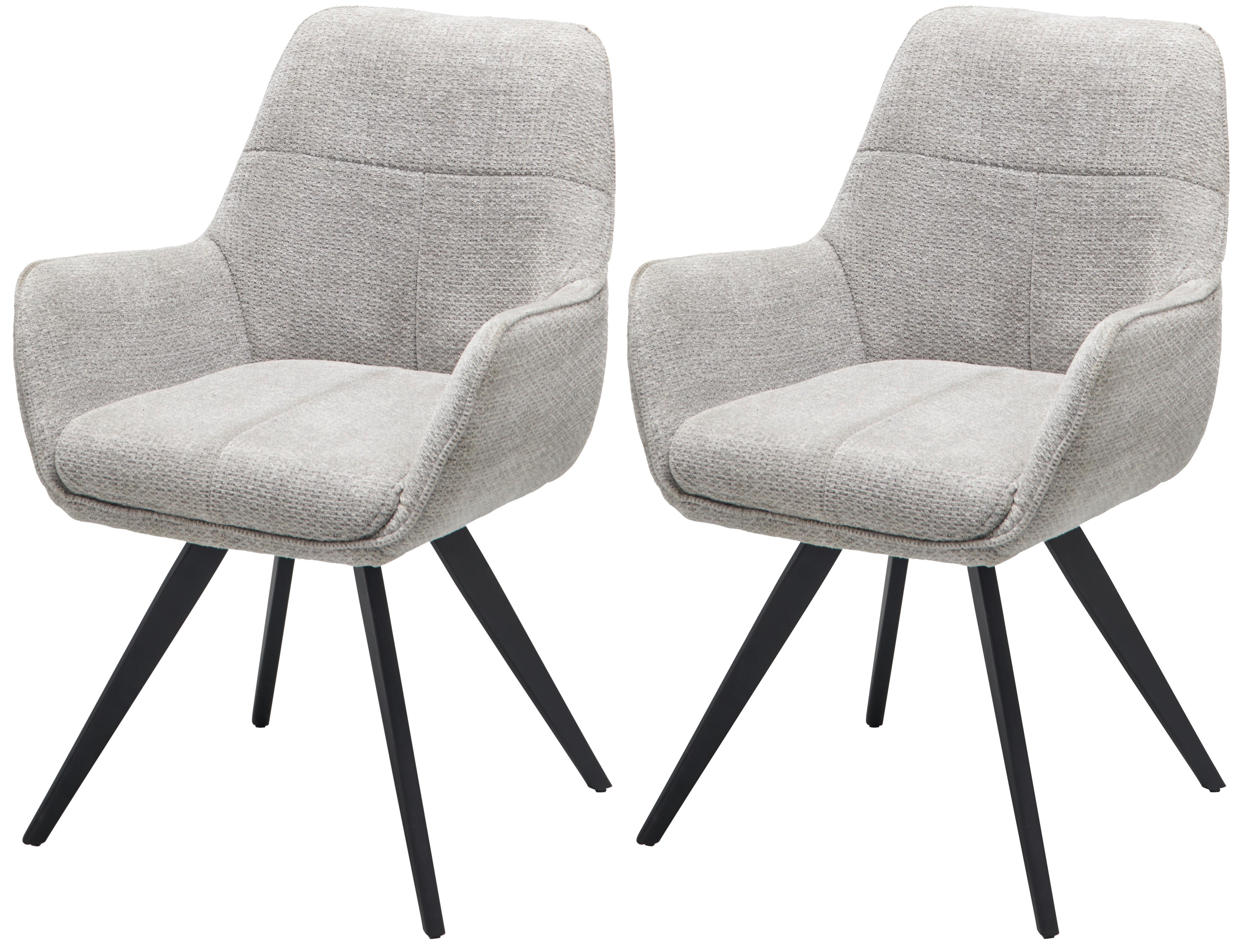 Armlehnstuhl Kimberly Grau/schwarz 2-Er Set - Schwarz/Grau, LIFESTYLE, Textil/Metall (57/84/60cm) - MID.YOU