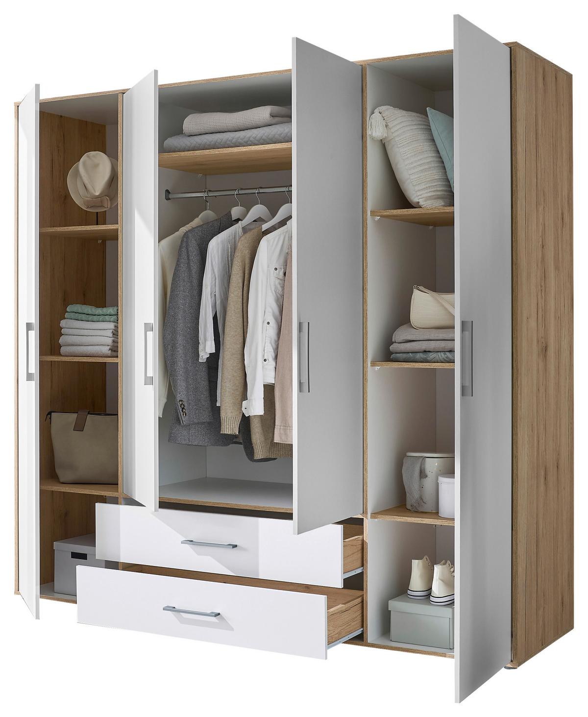 Kleiderschrank 4trg Lembo Artisan Eiche/weiß 206cm - Weiß/Eiche Artisan, Basics, Holzwerkstoff (206/195/60cm)