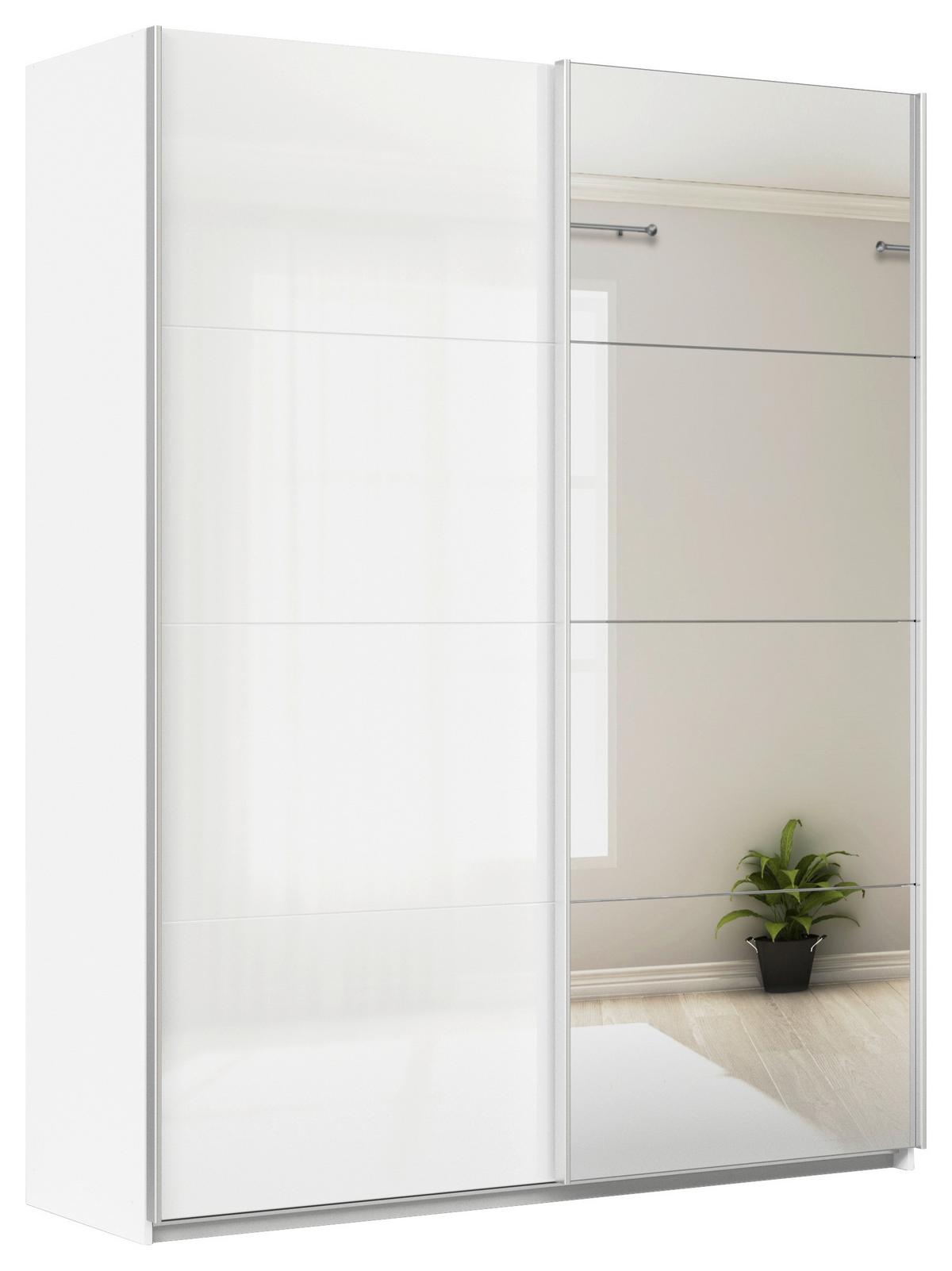 Schwebetürenschrank Mit Spiegel 181cm Feldkirch, Weiß - Weiß Hochglanz/Silberfarben, MODERN, Holzwerkstoff (181/229/62cm)