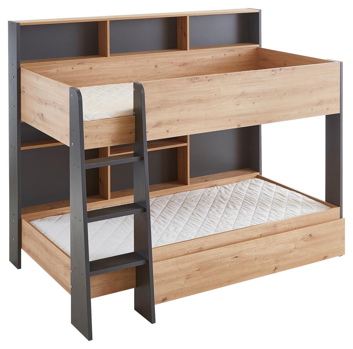 Etagenbett Sely, Eiche Dekor, Anthrazit, Lf: 90x200 cm - Anthrazit/Eiche Artisan, KONVENTIONELL, Holzwerkstoff (209/168/128cm)