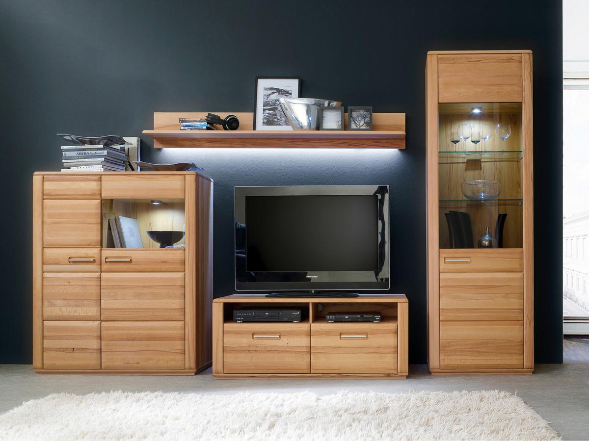Wohnkombination teilmassiv 4--teilig. Sena Buchefarben - Buchefarben, Design, Glas/Holz (319/209/51cm) - Livetastic