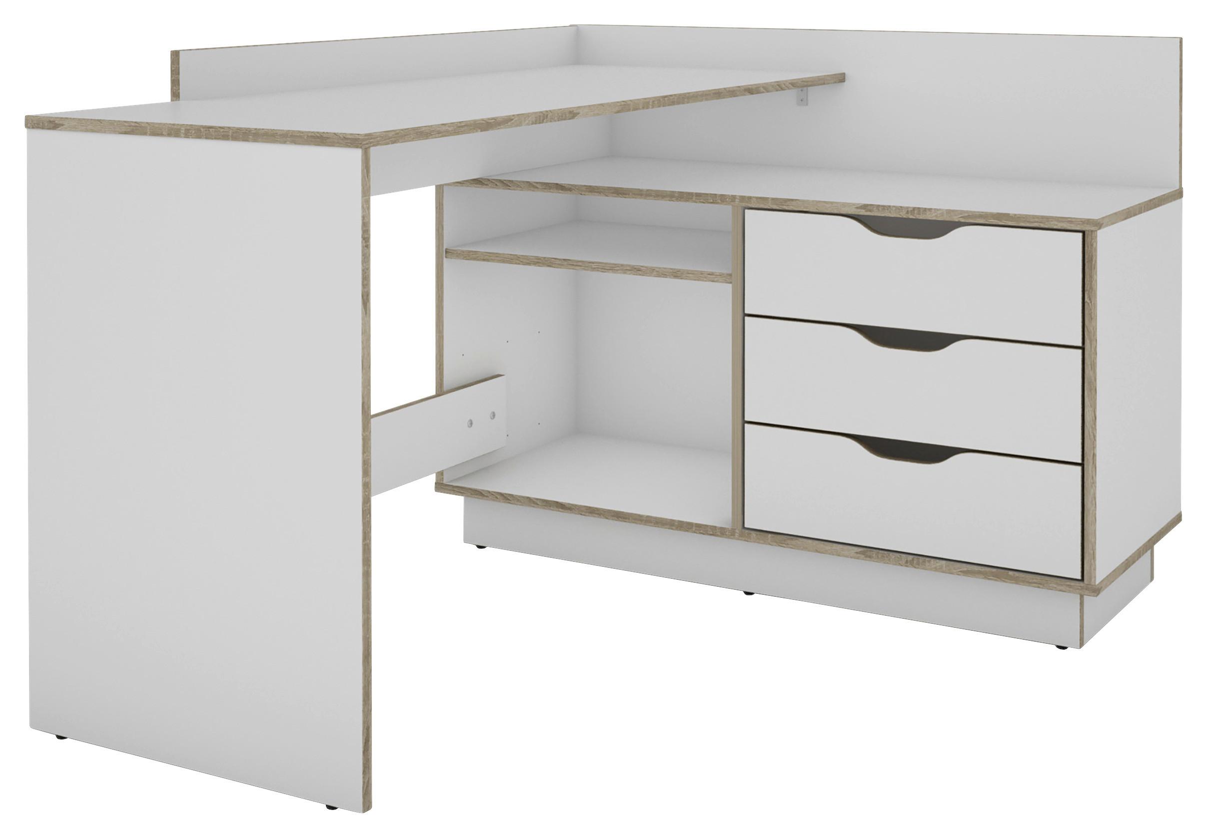 Eckschreibtisch Belfast - Weiß/Sonoma Eiche, MODERN, Holzwerkstoff (129/105/84cm) - MID.YOU
