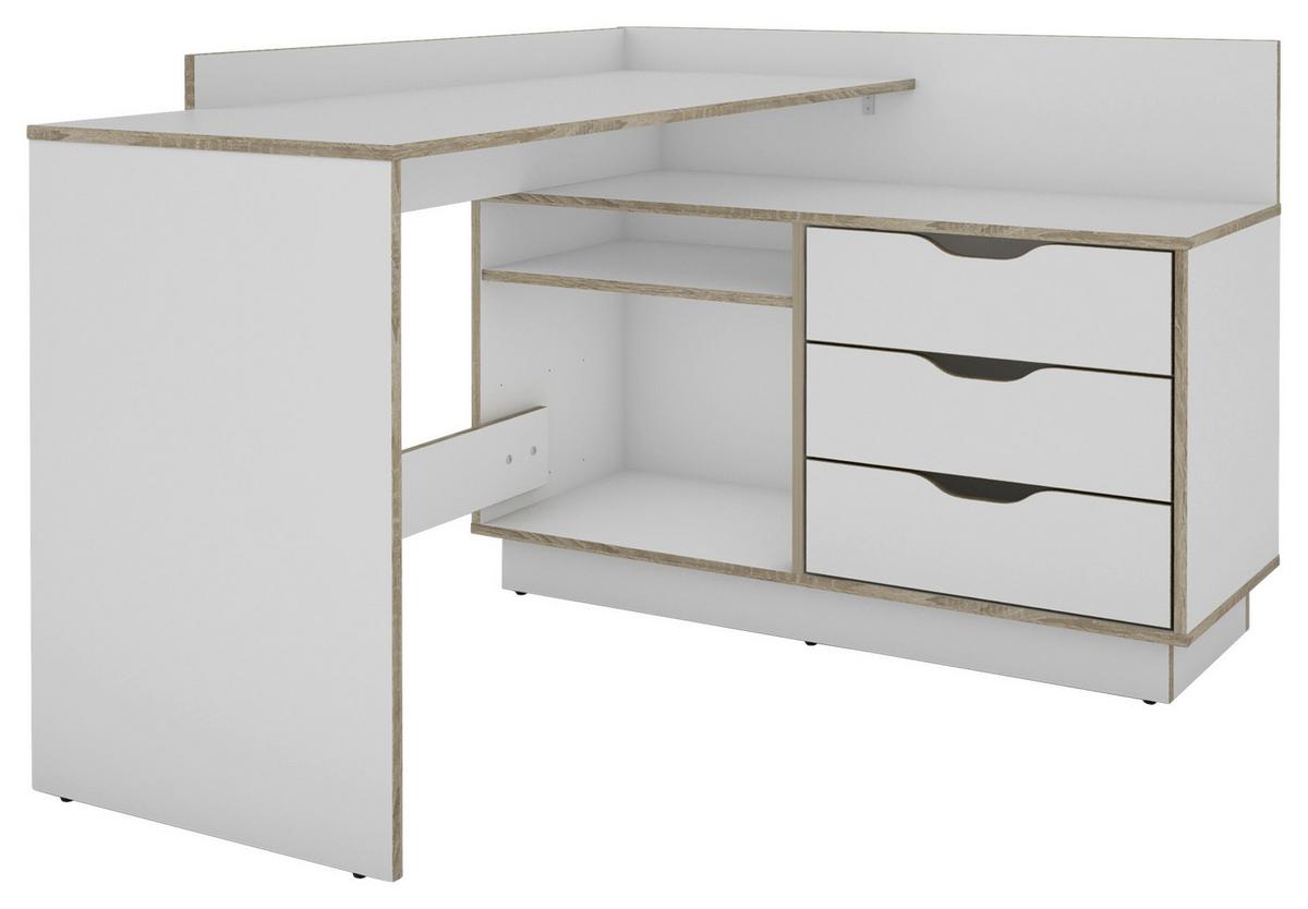 Eckschreibtisch Belfast - Weiß/Sonoma Eiche, MODERN, Holzwerkstoff (129/105/84cm) - MID.YOU