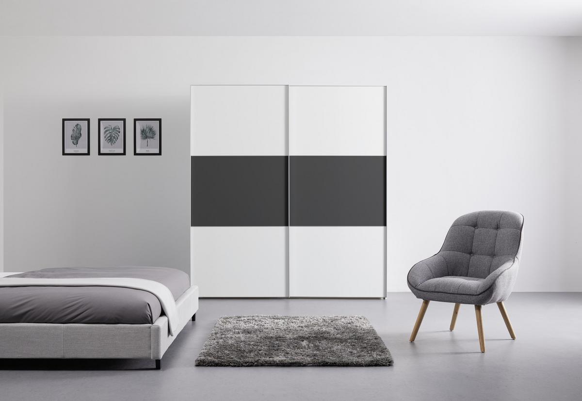 Schwebetürenschrank 200cm Includo, Weiß/Anthrazit - Anthrazit/Weiß, Design (200/222/68cm) - MID.YOU