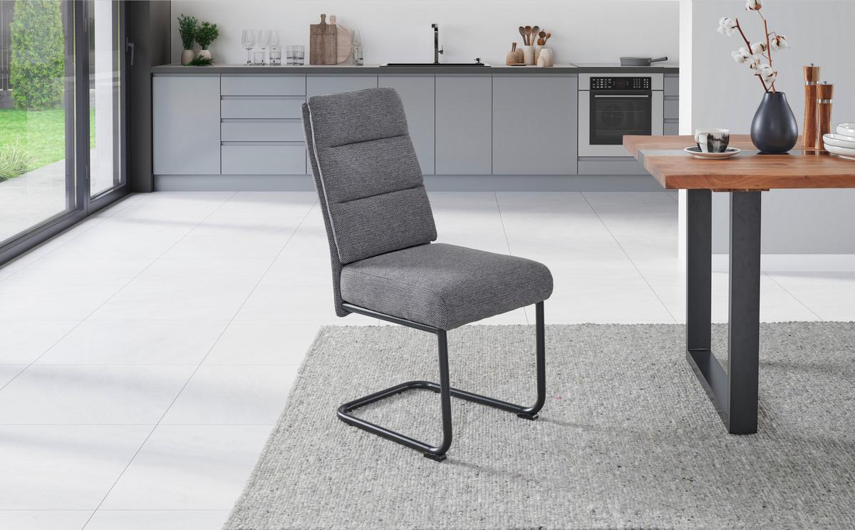 Schwingstuhl-Set Hilal - Dunkelgrau/Schwarz, LIFESTYLE, Holz/Textil (45/94/62cm) - MID.YOU