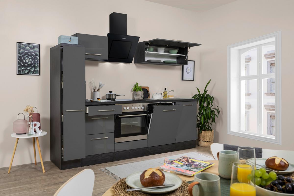 Küchenzeile Respekta Rp250ewc mit Geräte 250 cm Grau/Schwarz - Schwarz/Grau, Basics, Holzwerkstoff (250cm) - Respekta