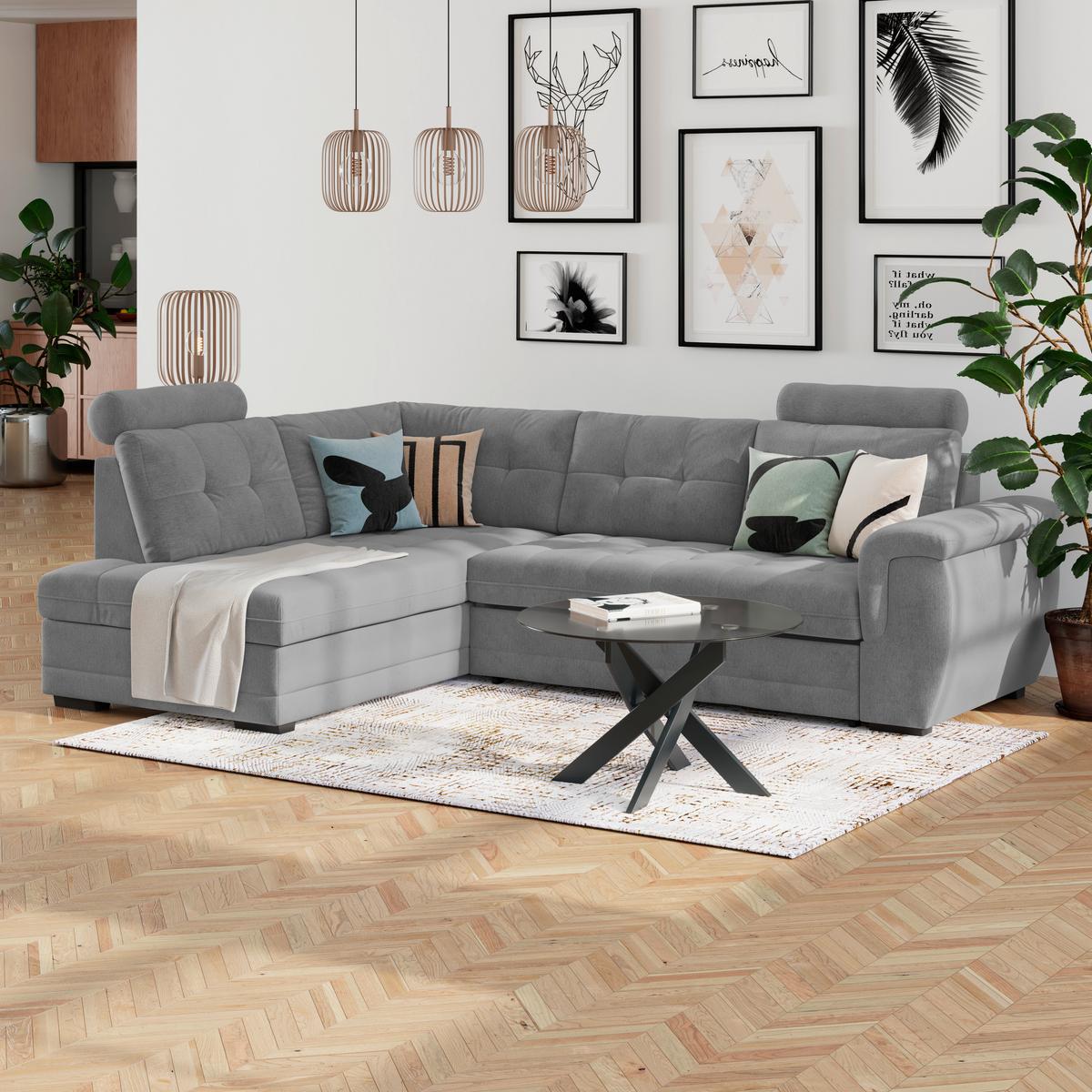 Ecksofa mit Schlaffunktion Falco new Grau 251x183 cm - Schwarz/Grau, KONVENTIONELL, Textil (251/183cm) - Ondega