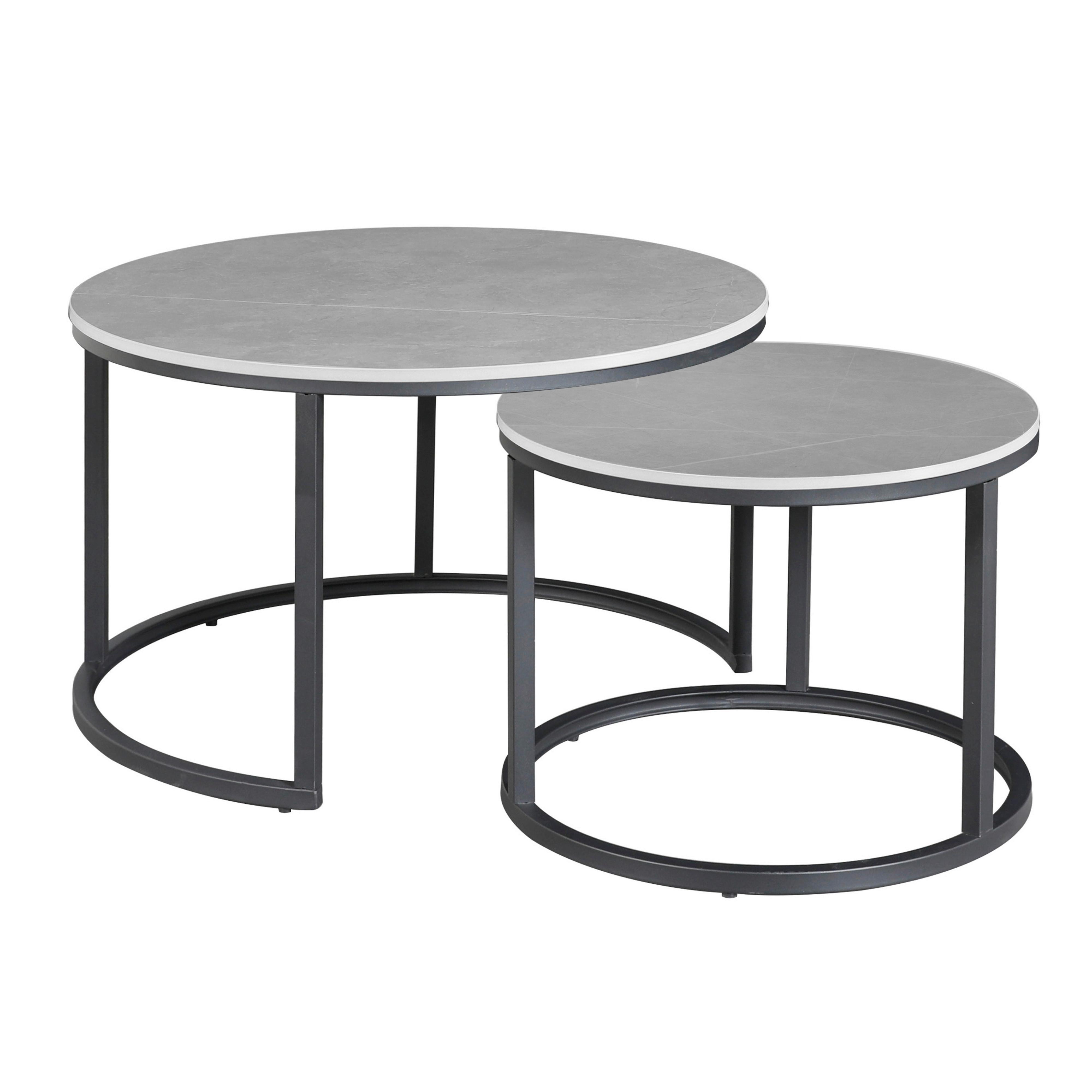 Couchtisch Leyton Grau/Schwarz, 68 cm - Schwarz/Grau, MODERN, Stein/Metall (68/43/68cm) - MID.YOU