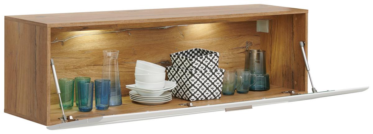 Hängevitrine Auris B: 150 Cm Weiß/eiche Dekor - Eichefarben/Weiß, MODERN, Glas/Holzwerkstoff (150/43/37,1cm) - Luca Bessoni