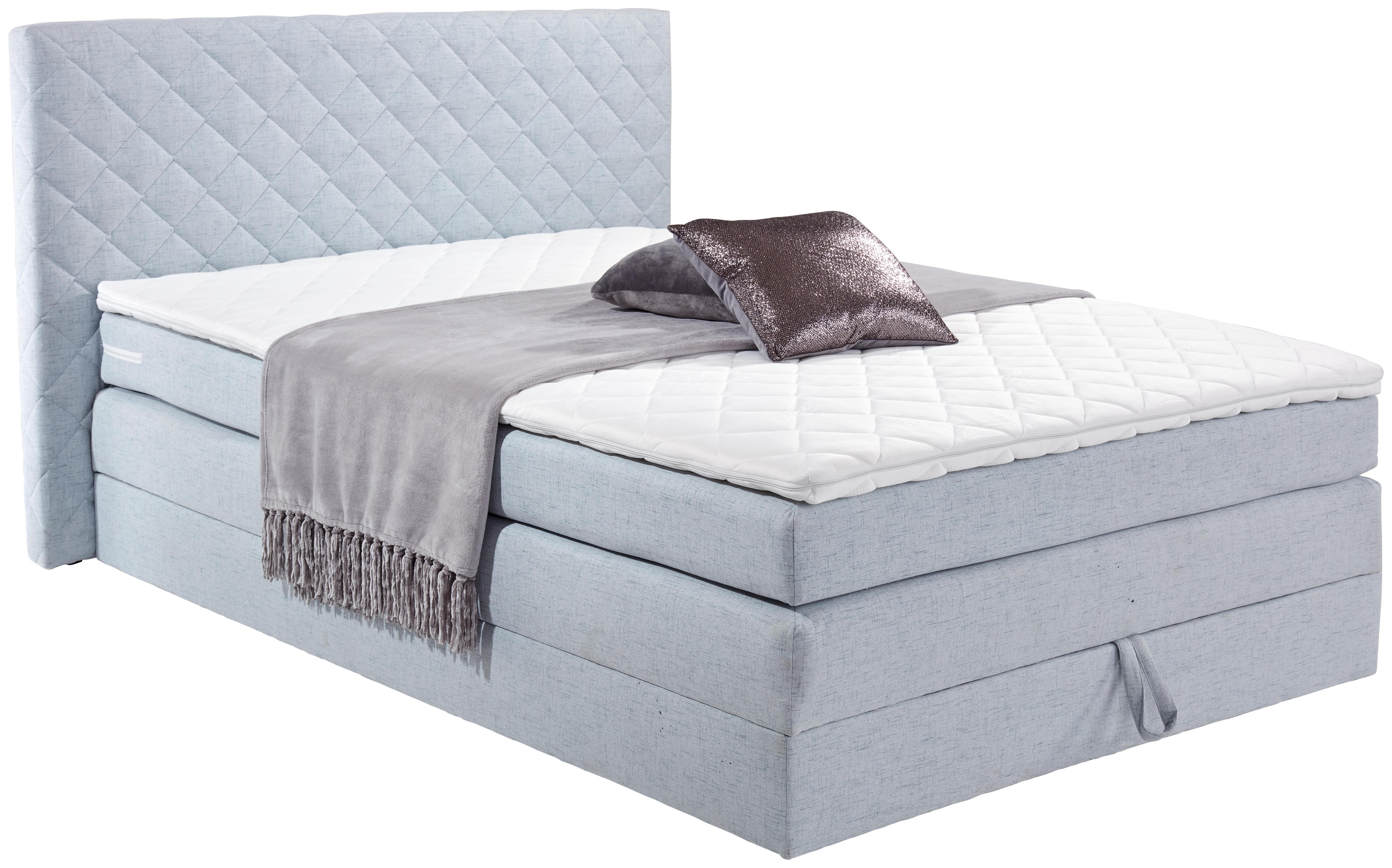 Boxspringbett Allegra 140x200 Pastellblau - Schwarz/Weiß, KONVENTIONELL, Holz/Holzwerkstoff (140/200cm)