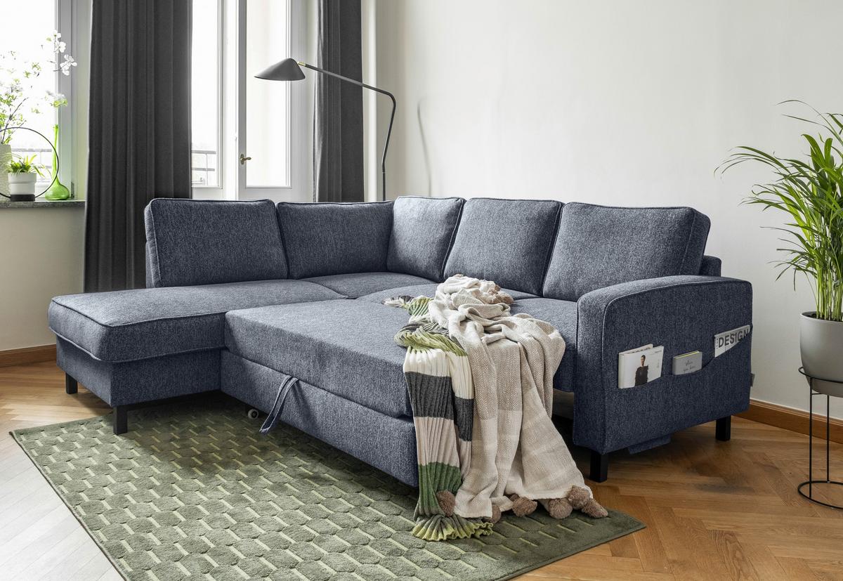 Ecksofa Molly Dunkelblau S: 198x233 cm - Schwarz/Dunkelblau, Textil (198/233cm) - MID.YOU