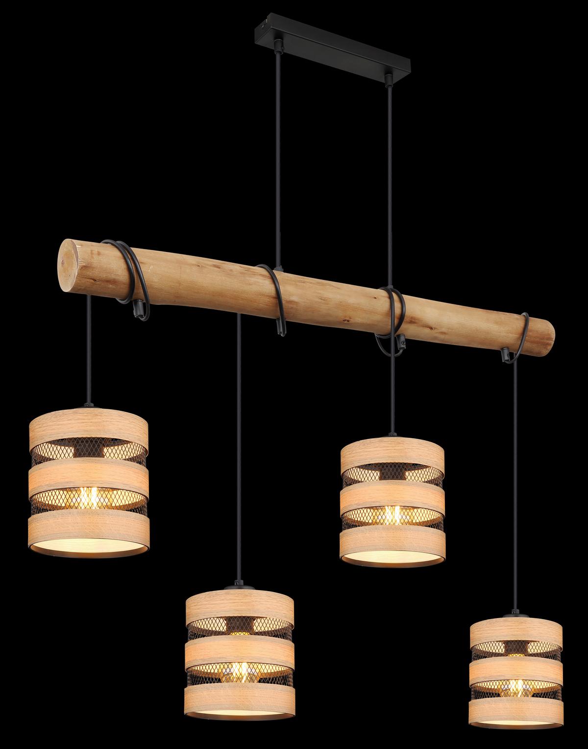 Hängeleuchte 15650-4h - Dunkelbraun/Schwarz, Design, Holz/Holzwerkstoff (85/15/120cm) - Globo