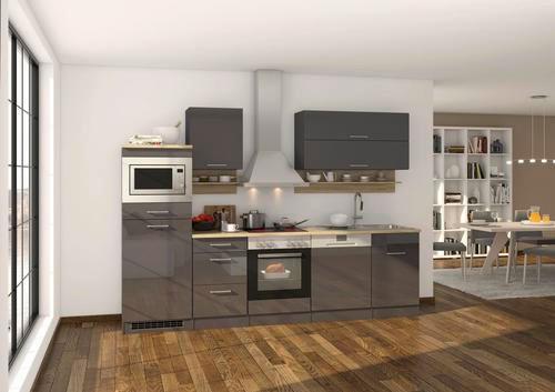 Küchenzeile Mailand mit Geräten 280 cm Anthrazit Elegant - Eichefarben/Anthrazit, MODERN, Holzwerkstoff (280cm) - Held