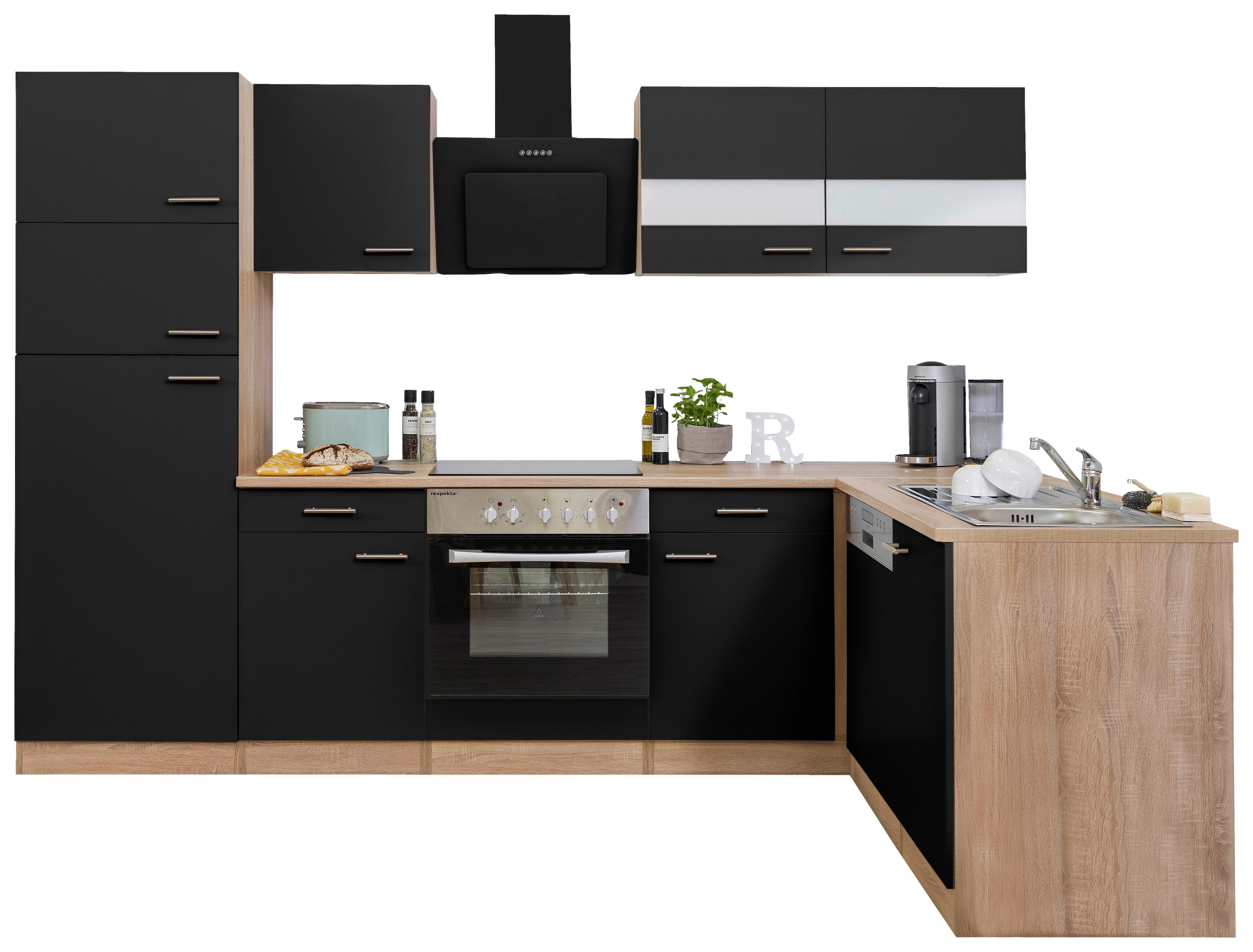 Eckküche ohne Geräte 280x172 cm Schwarz/Eiche Dekor, Modern - Eichefarben/Schwarz, Basics, Holzwerkstoff (280/172cm) - Respekta