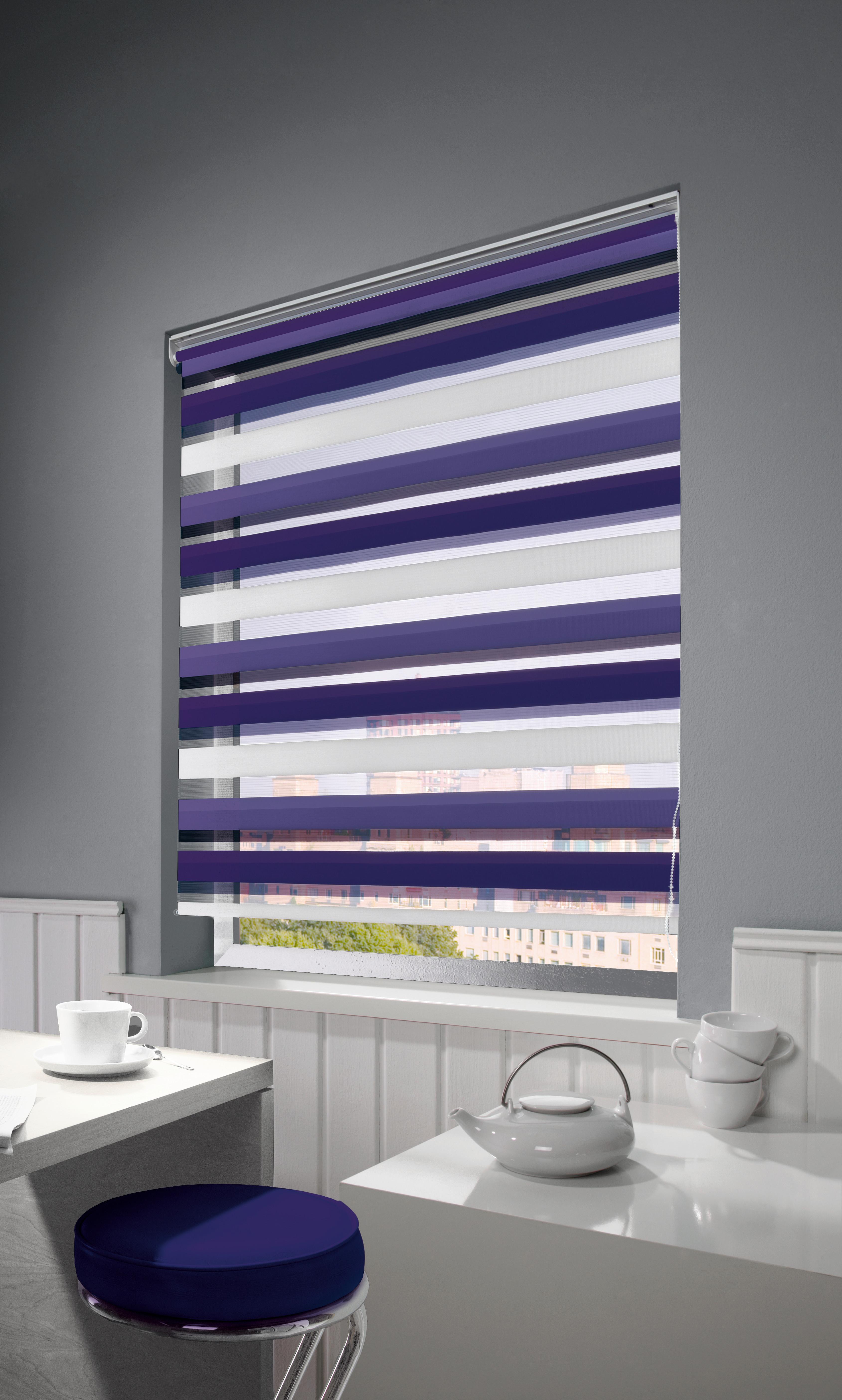 Doppelrollo Just Triple Grau, Weiß, Violett B: 80 cm - Violett/Weiß, Basics, Textil (80/210cm) - Homeware