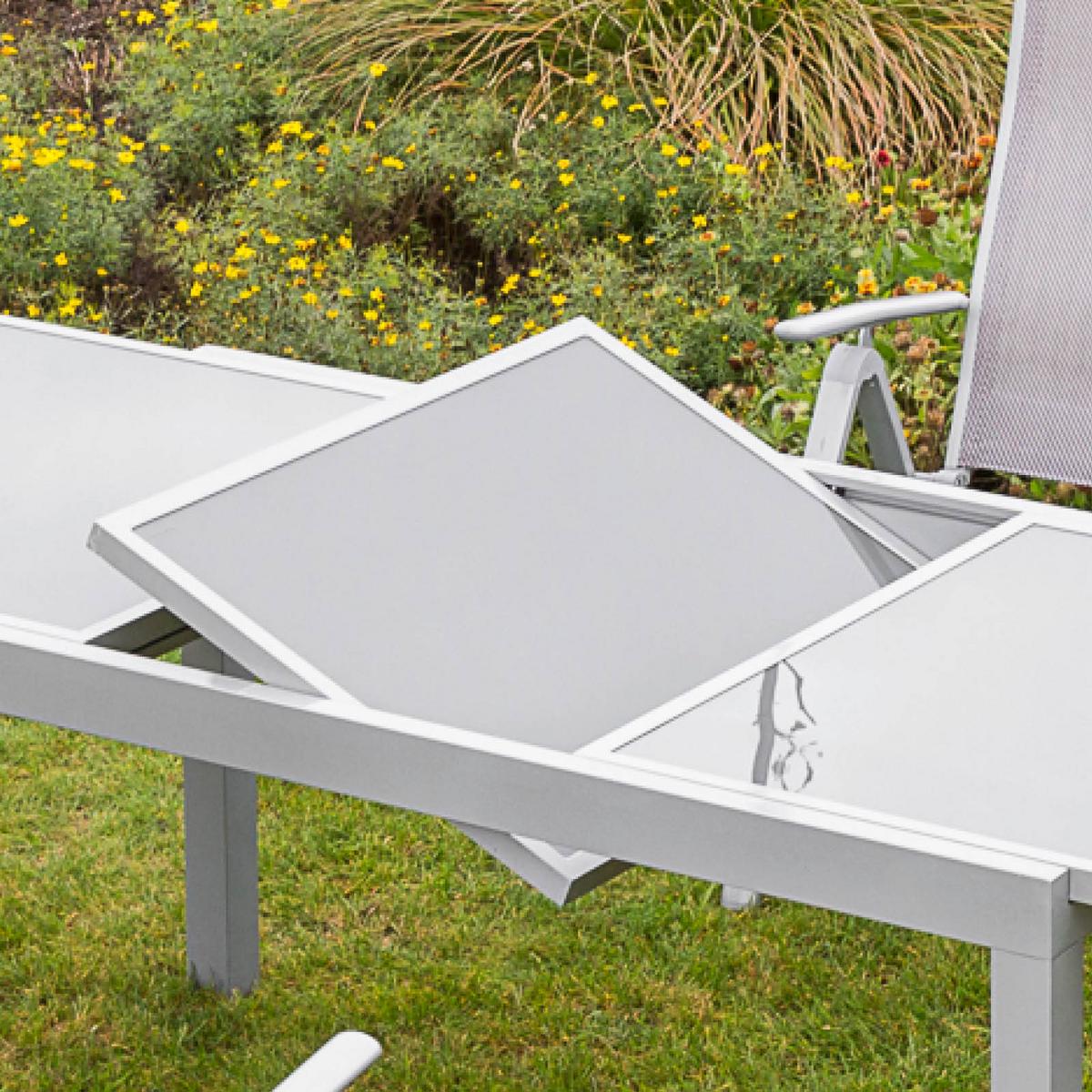 Gartentisch ausziehbar Metall/ Glas L: 120-180 cm - Silberfarben, KONVENTIONELL, Glas/Metall (120/90/75cm) - Gardenson