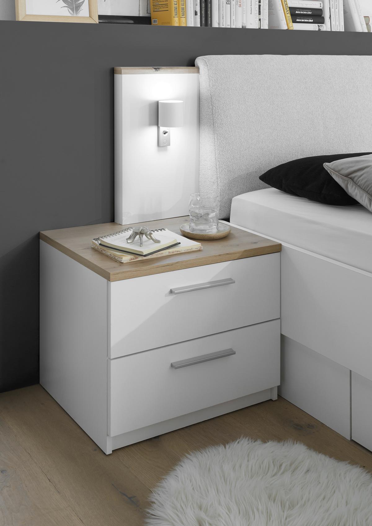 Nachtkästchen Eiche Dekor/Weiß H: 46-89 cm Sizilia - Schwarz/Weiß, MODERN, Holzwerkstoff (55/46-89/40cm)