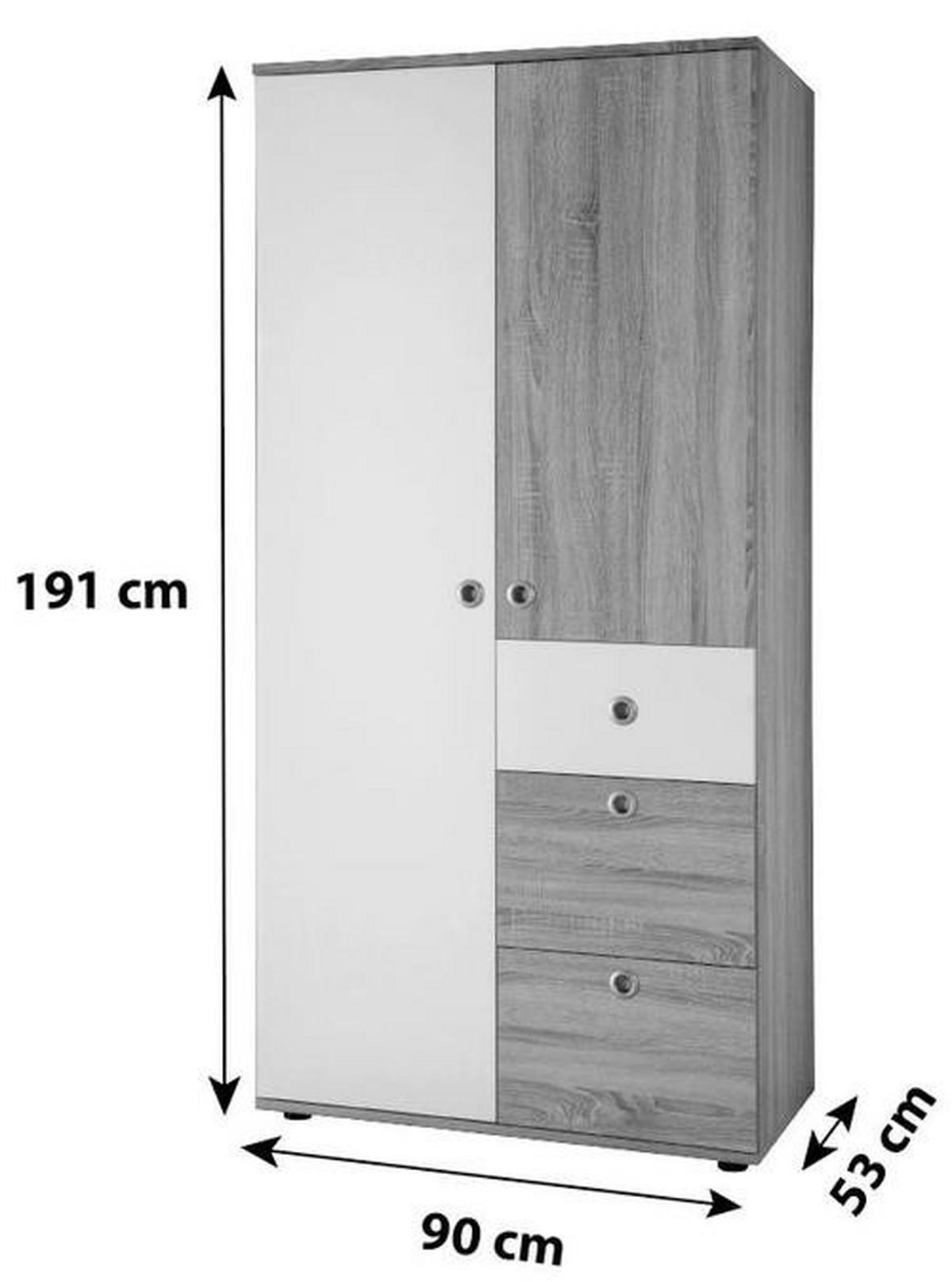 Kleiderschrank Wiki 90 cm Eiche Dekor/Weiß - Weiß/Sonoma Eiche, KONVENTIONELL, Holzwerkstoff (90/191/53cm)