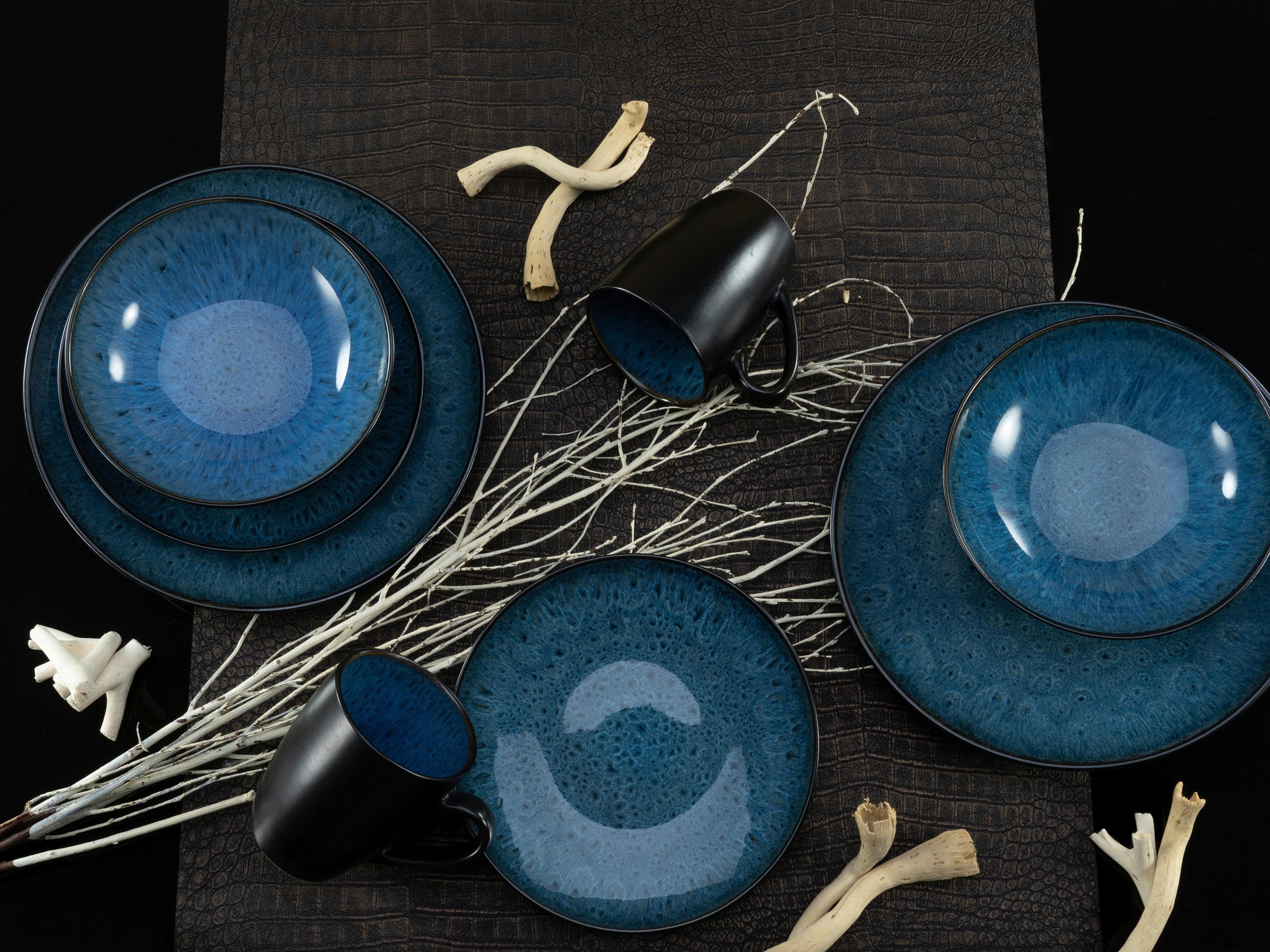 Kombiservice Capri Blau 16-teilig - Blau/Dunkelblau, Trend, Keramik (40/26/31cm) - Creatable