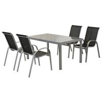 Gartenmöbel Set 5-teilig. Amalfi aus Aluminium - Silberfarben/Schwarz, MODERN, Glas/Textil - Gardenson