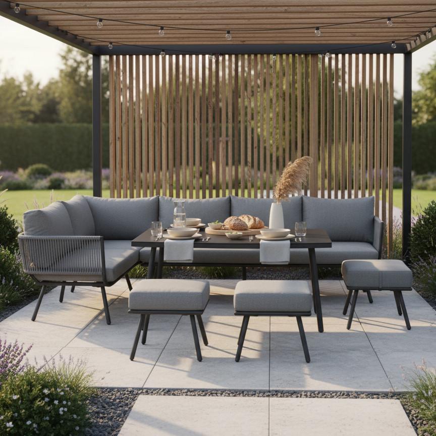 Zahradní souprava CAMILLA - šedá, Moderní, kov/textil (252/65/68cm) - Bessagi Garden