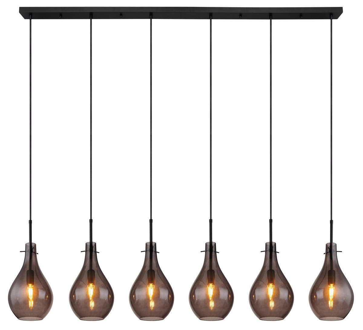 Hängeleuchte Exkl. 6xe14, 40w - Schwarz, Design, Glas/Metall (140/18/120cm) - Globo