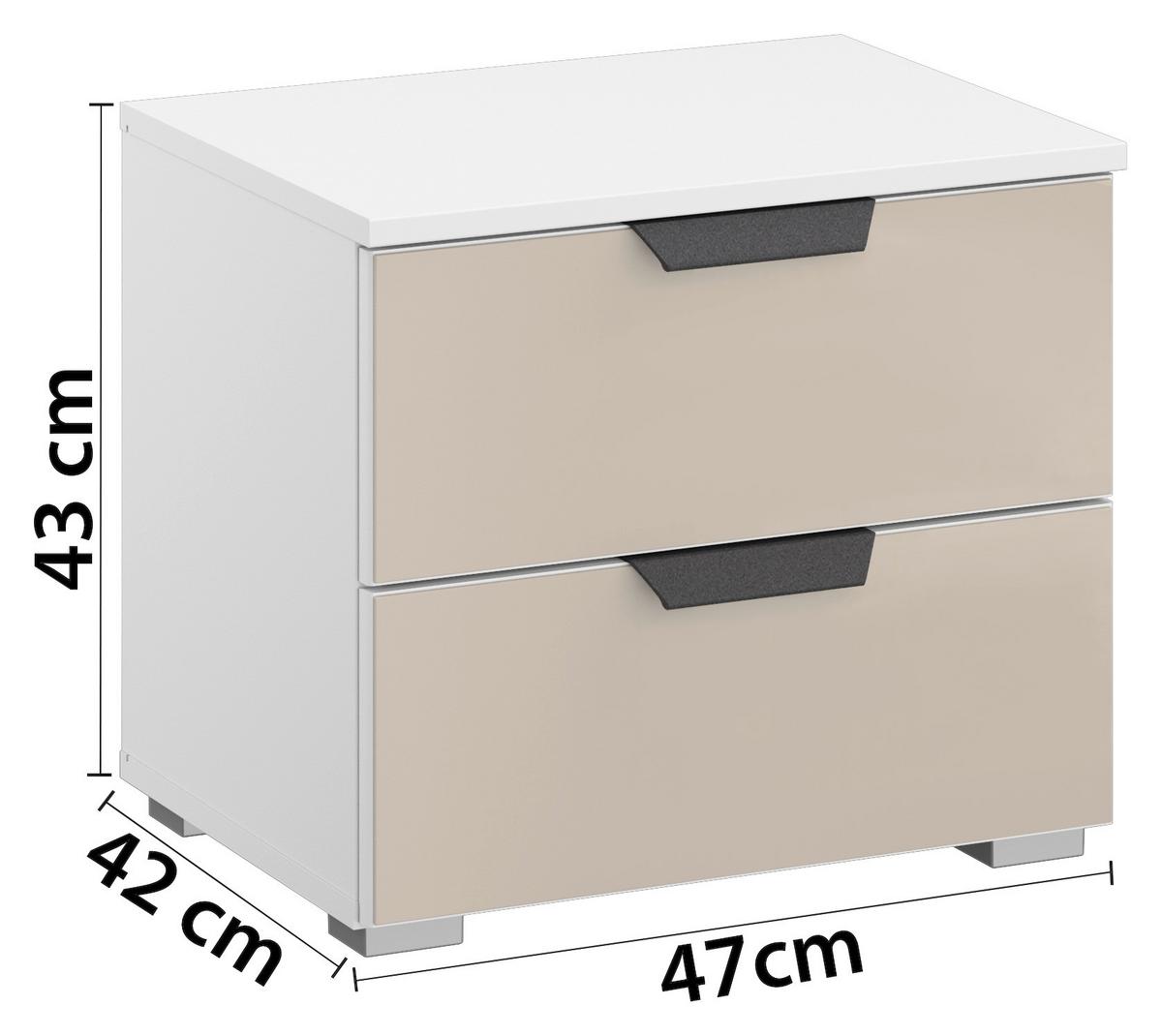 Nachtkästchen Artemis Weiß/champanger, H: 43cm - Champagner/Alufarben, MODERN, Glas/Holzwerkstoff (47/43/42cm) - Rauch Möbel