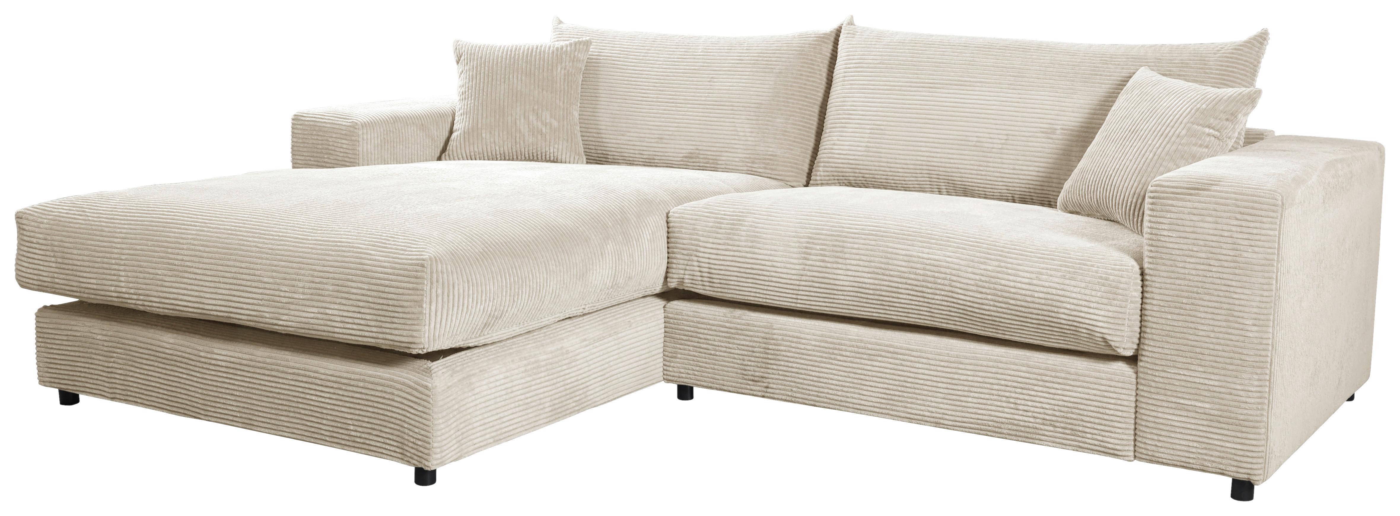 Ecksofa Funny S Links, Creme Schenkel: 180x265 Cm - Creme/Schwarz, Basics, Textil (180/265cm) - Livetastic
