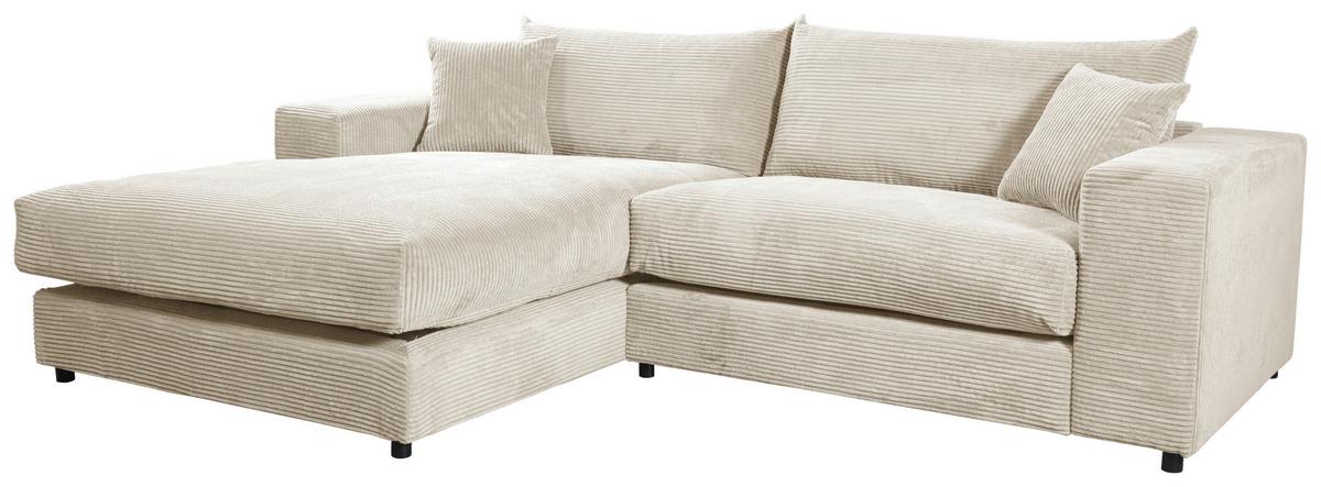 Ecksofa Funny S Links, Creme Schenkel: 180x265 cm - Creme/Schwarz, Basics, Textil (180/265cm) - Livetastic