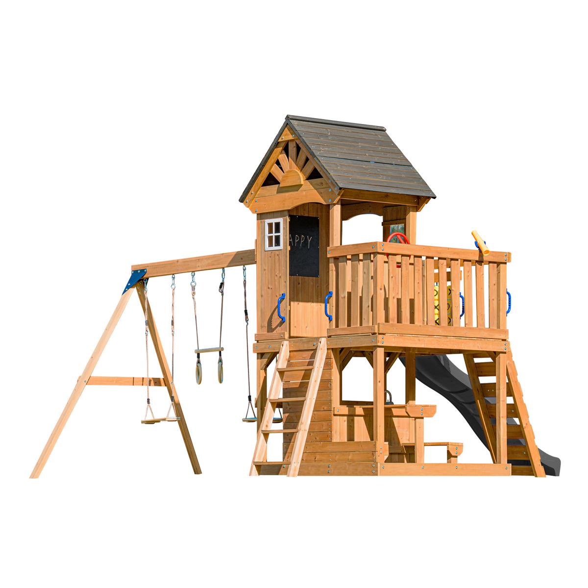Spielturm mit Rutsche Grau - Anthrazit/Braun, Basics, Holz/Kunststoff (435/410/305cm) - Ambia Garden