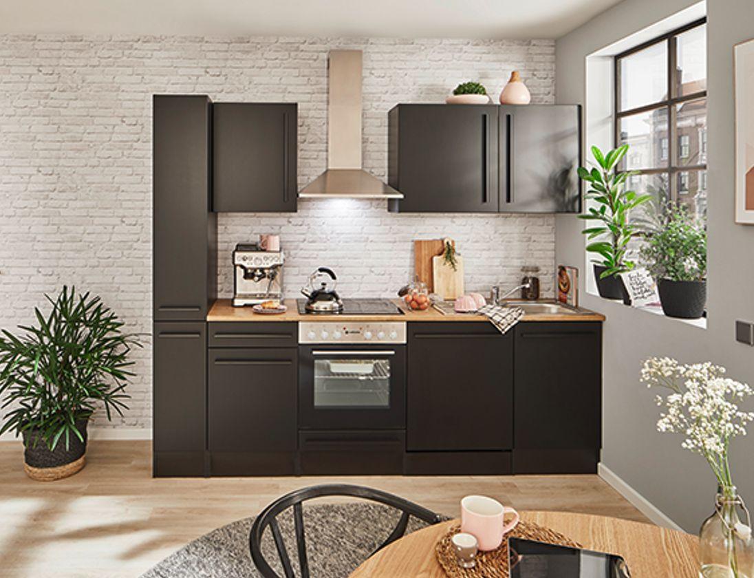 Kuchynský blok JACQUELINE bez spotrebičov, šírka 250 cm - čierna/farba duba, Lifestyle, kompozitné drevo/plast (250cm) - MID.YOU