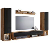 Wohnwand Eiche Wotan/Schwarz 4--teilig. Amadeo II - Schwarz Hochglanz/Eiche Wotan, Basics, Holzwerkstoff (245/130/32cm) - P & B