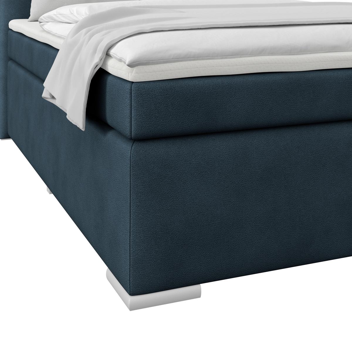 Boxspringbett Mira Boucle Dunkelblau,lf:140x200cm - Perlmutt/Dunkelblau, KONVENTIONELL, Holz/Textil (140/200cm)