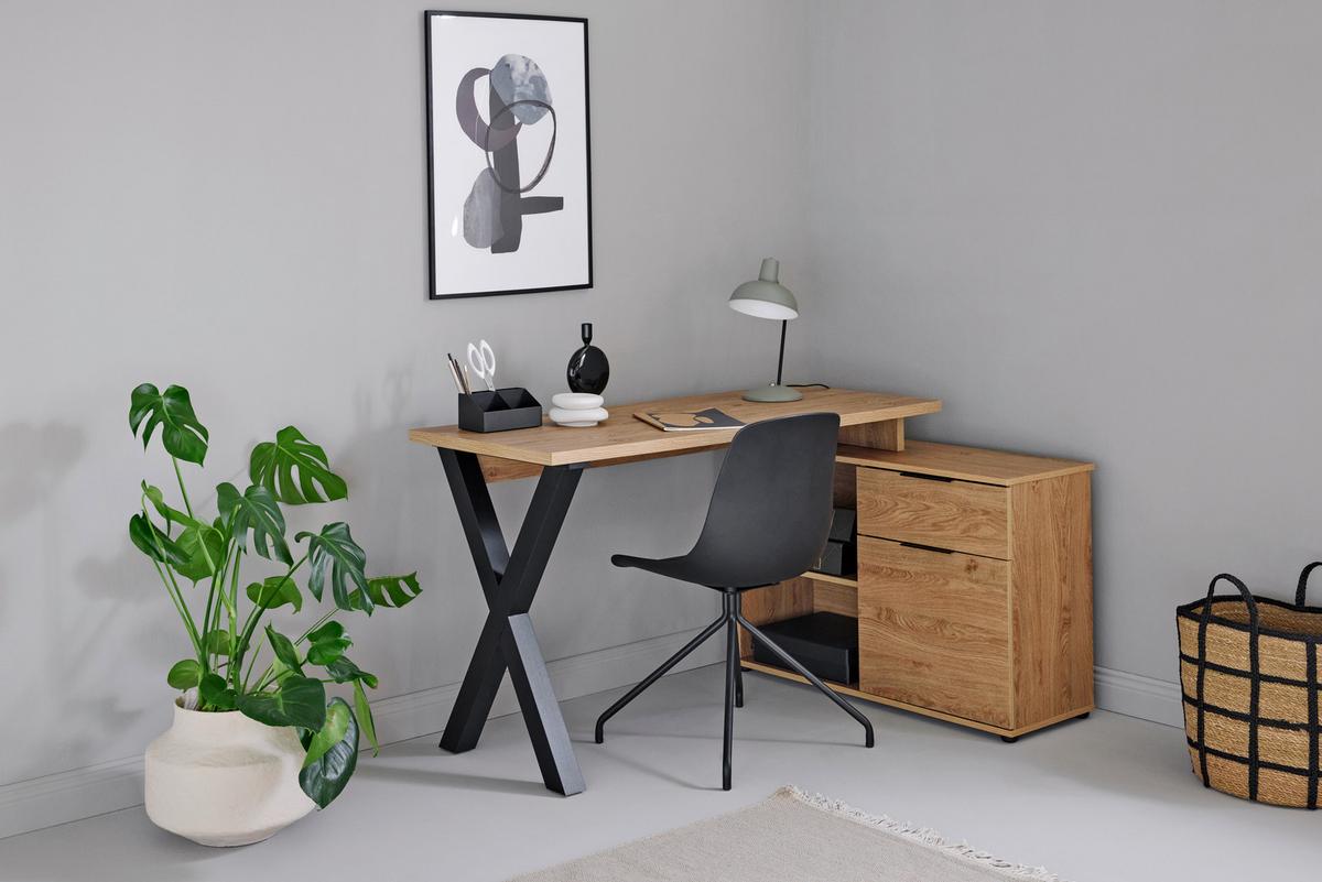 Eckschreibtisch Mit Stauraum B 140cm H 76cm Club, Eichefarbe - Eichefarben, MODERN, Holzwerkstoff (140/95/76cm) - Livetastic