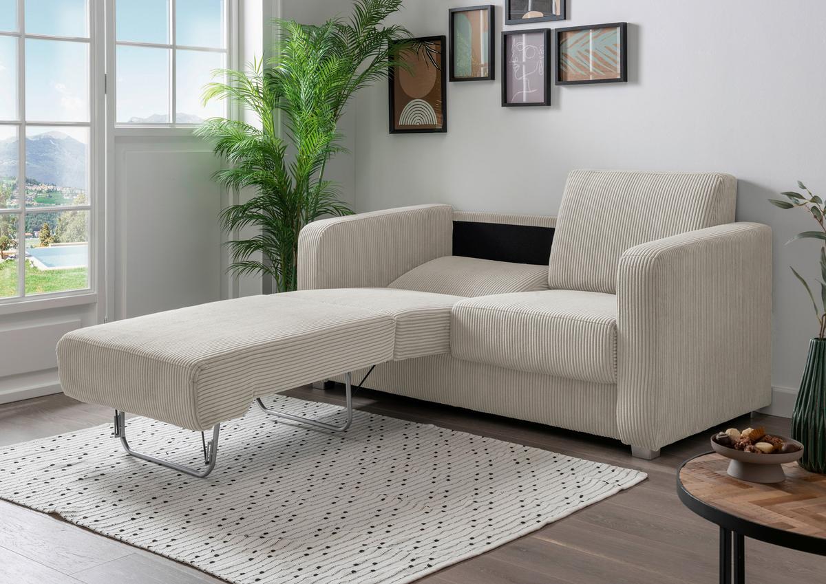 Schlafsofa Mia, Beige B: 159 Cm - Chromfarben/Beige, Basics, Textil (159/88/87cm) - Livetastic