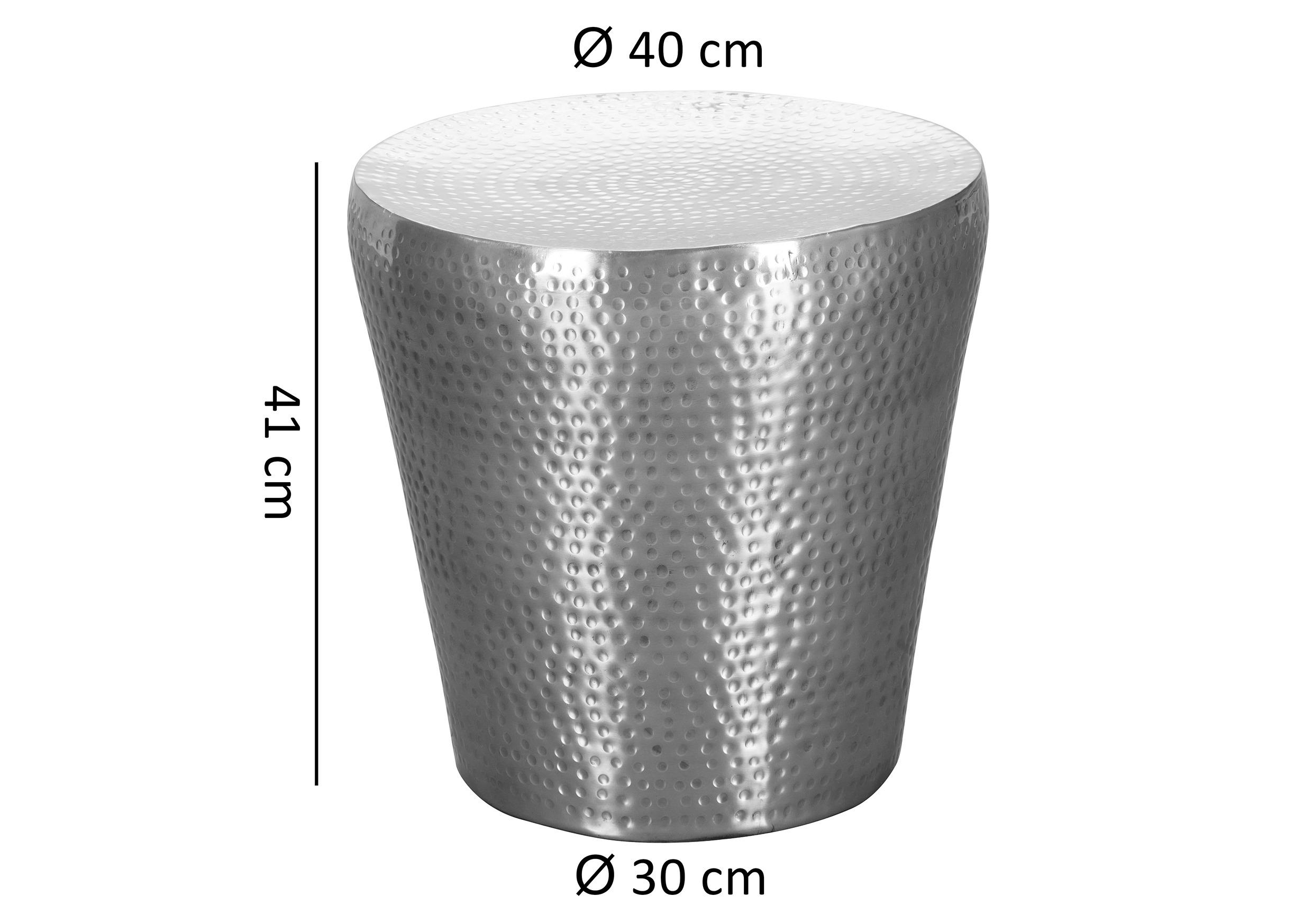 Beistelltisch Vikram aus gehämmerten Aluminium in Silber Maße