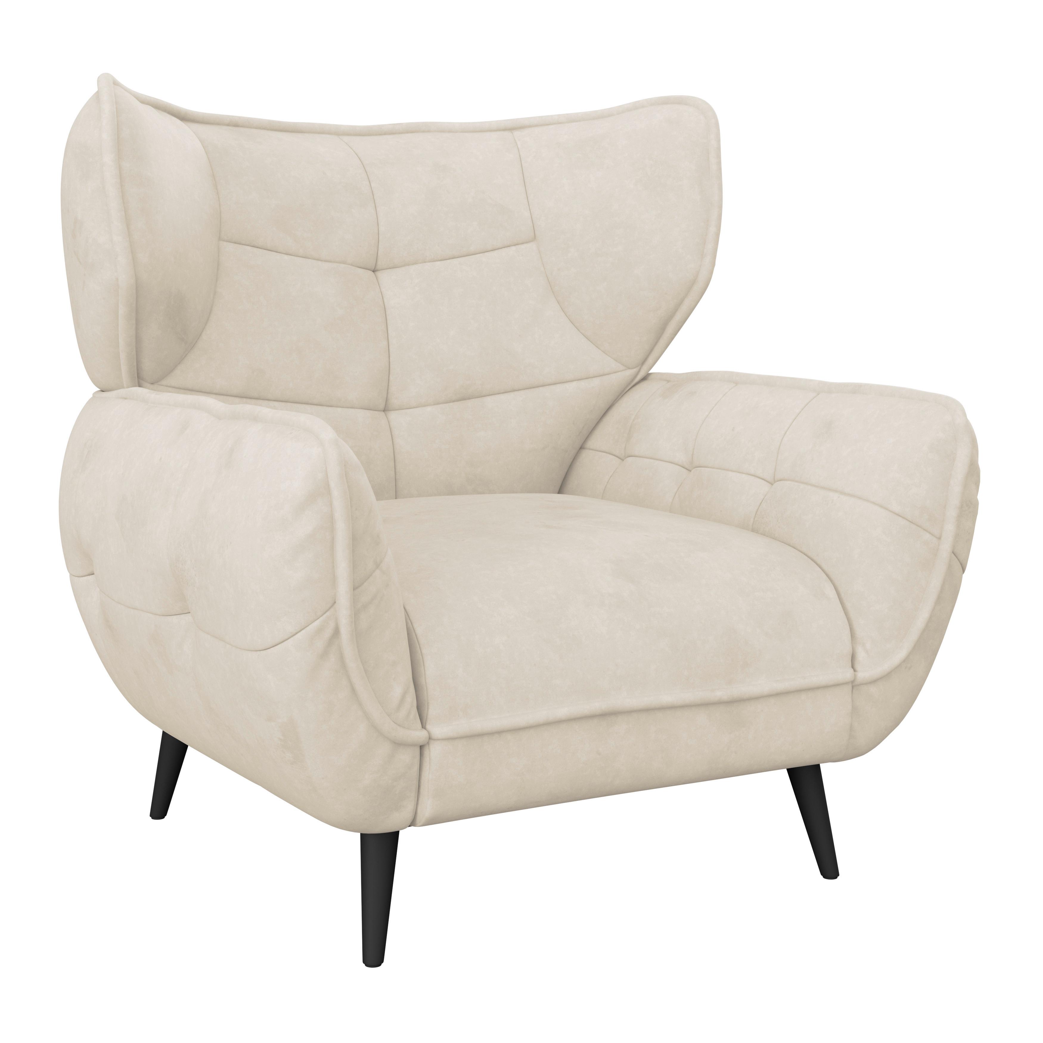 Kreslo ušiak PESCARA, béžová - čierna/béžová, Modern, textil (103/105/98cm)