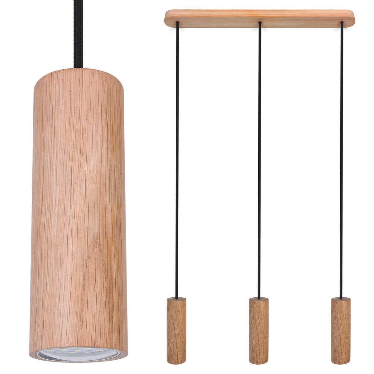 Hängeleuchte 8520344 madera 3/Eiche/Schwarz - Schwarz/Naturfarben, Natur, Holz (52/90-140cm)